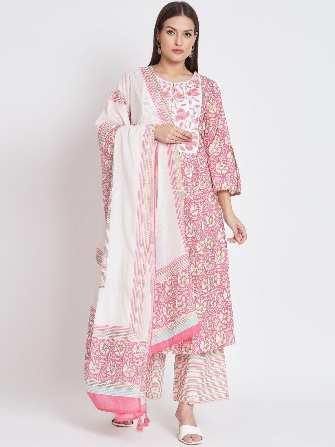 salwat women floral printed regular kurta with trousers & with dupatta