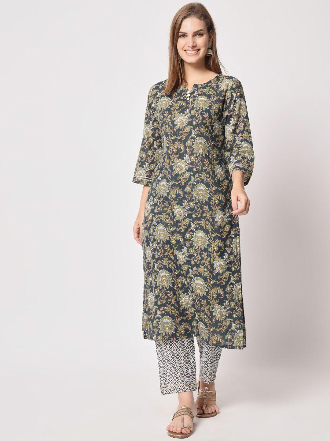 salwat women floral printed regular kurta with trousers & with dupatta