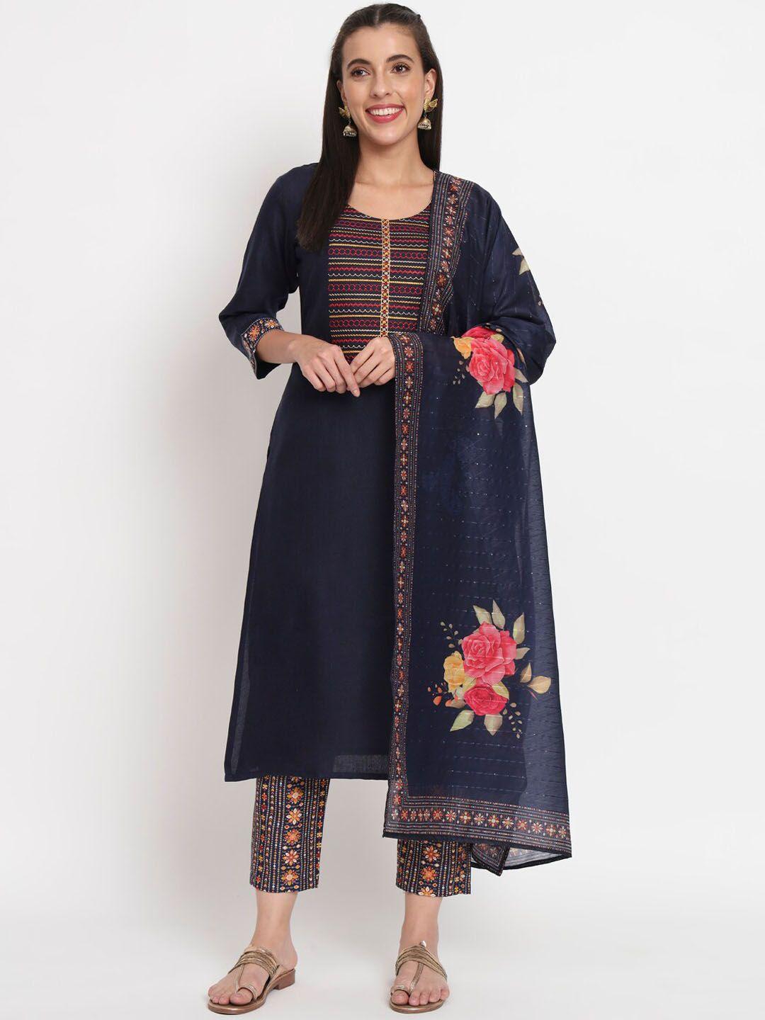 salwat women floral printed regular kurta with trousers & with dupatta
