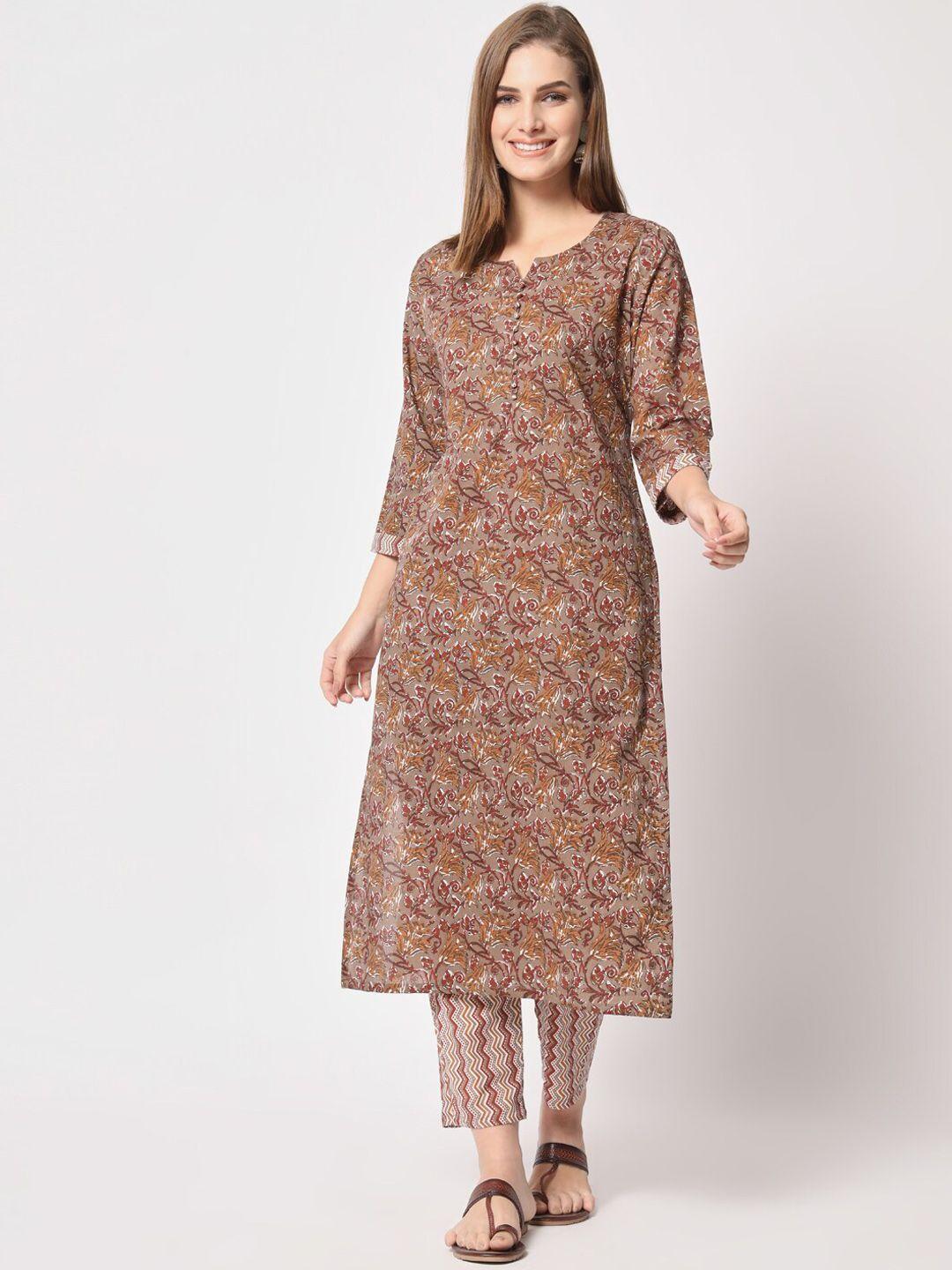 salwat women floral printed regular kurta with trousers