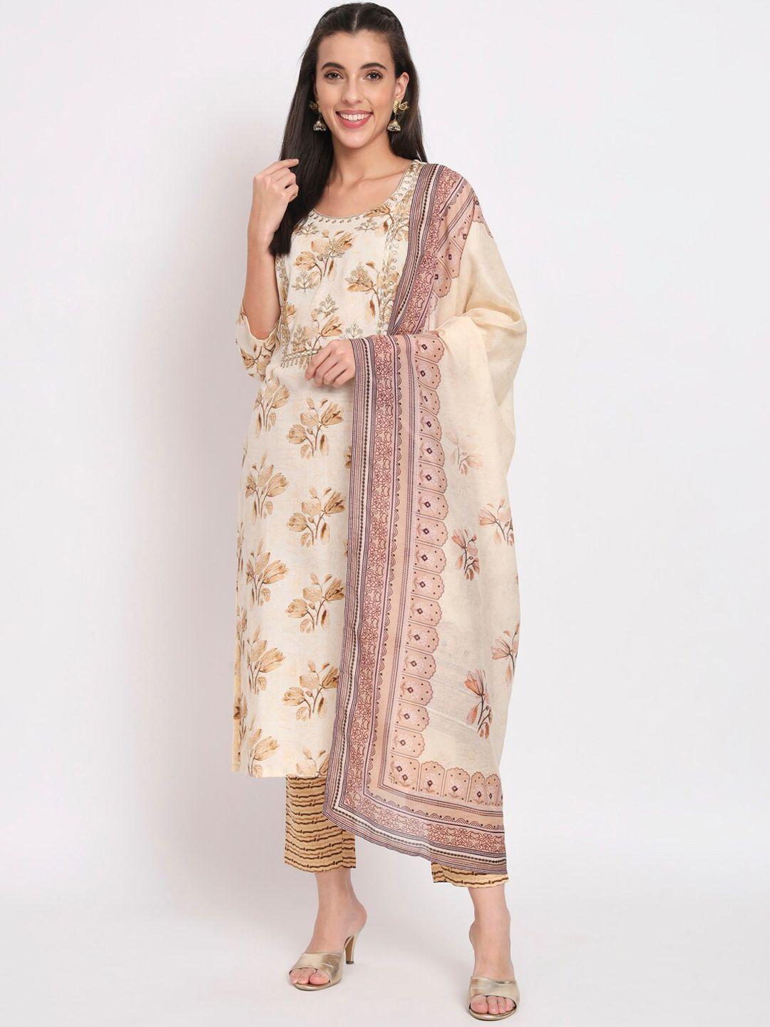 salwat women floral printed regular thread work kurta with trousers & with dupatta