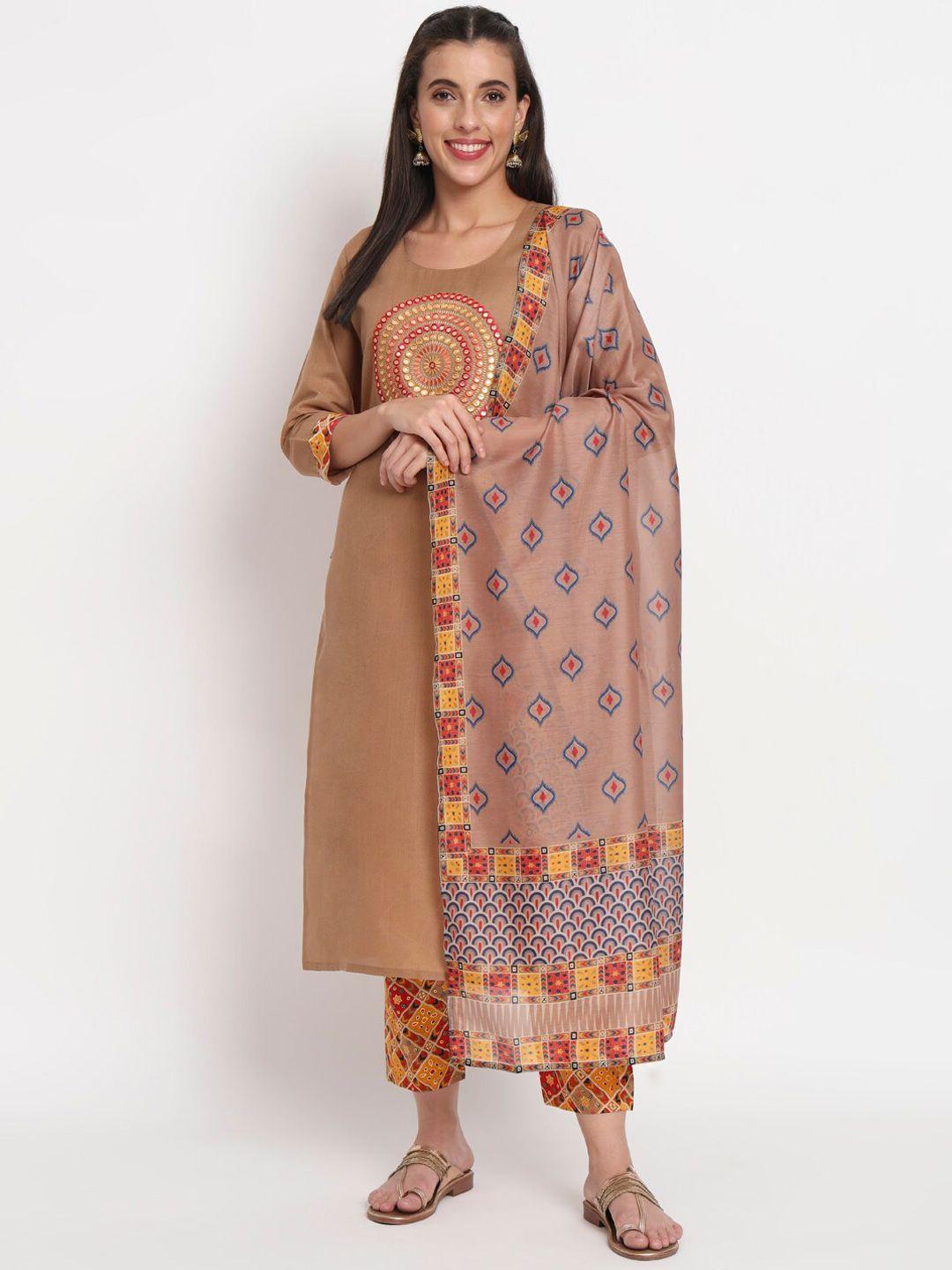 salwat women printed regular mirror work kurta with trousers & with dupatta