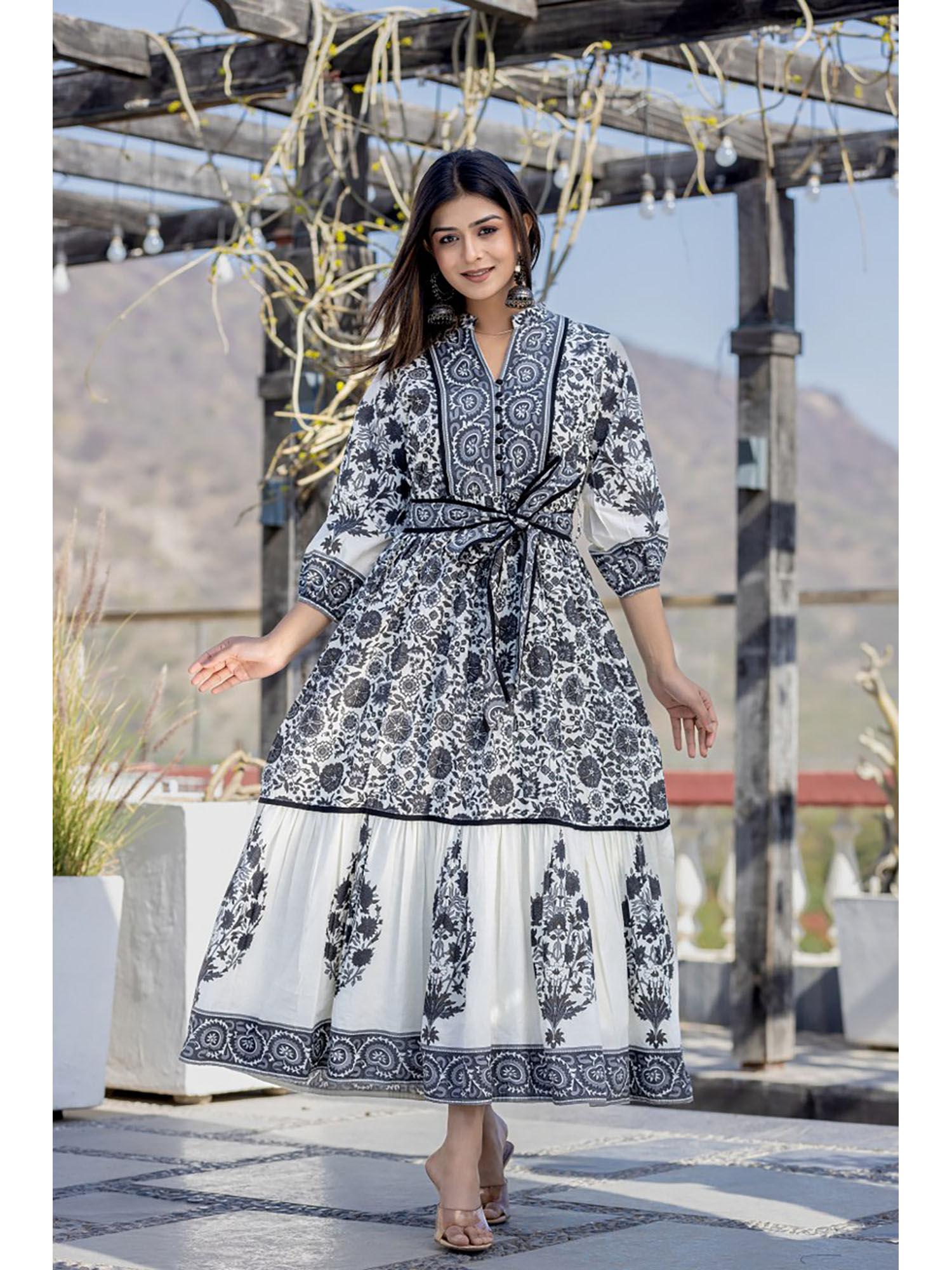 sam anokhi persian print cotton dress & belt (set of 2)