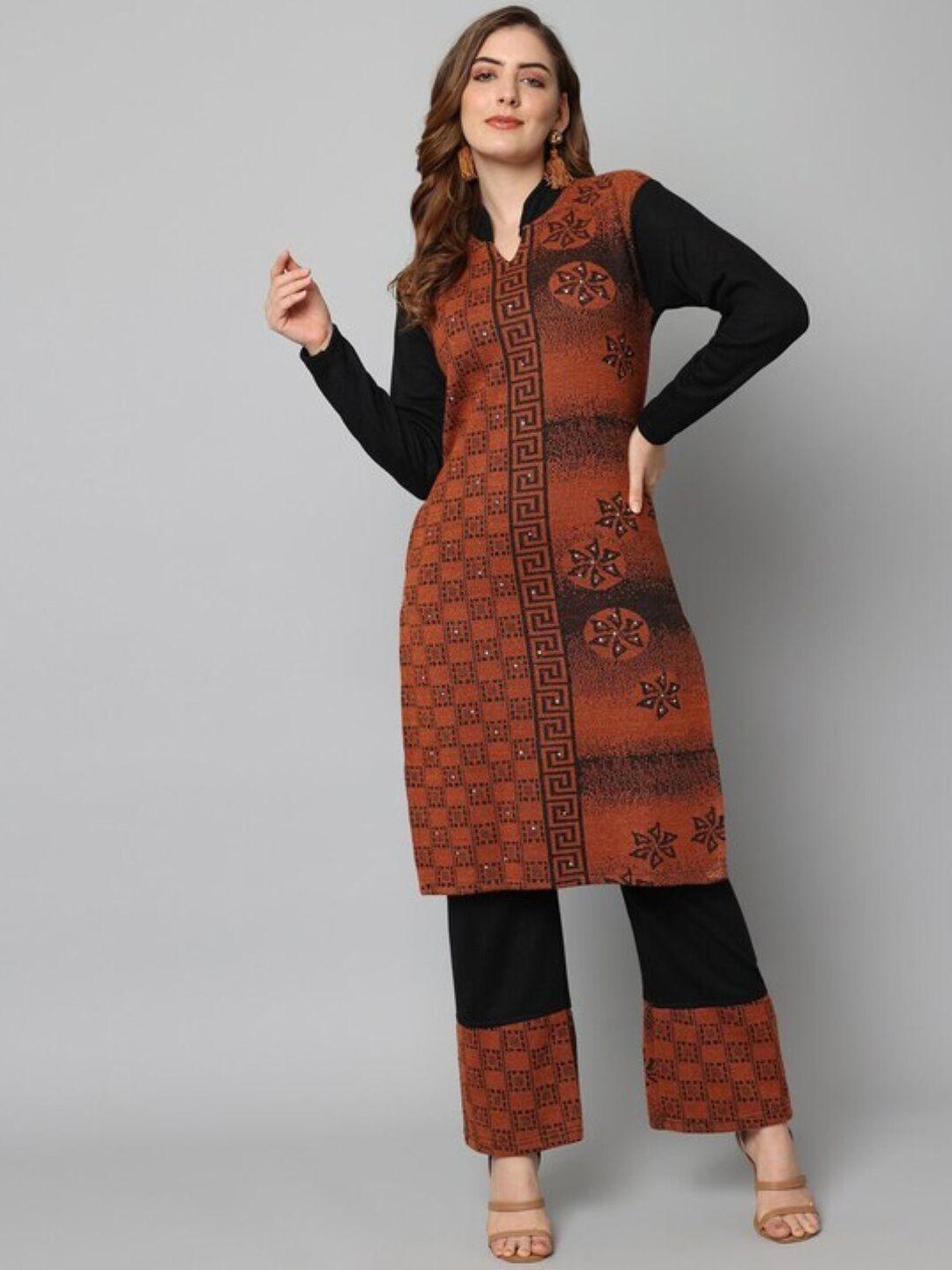 sammyco ethnic motifs madarin collar regular kurti with palazzos