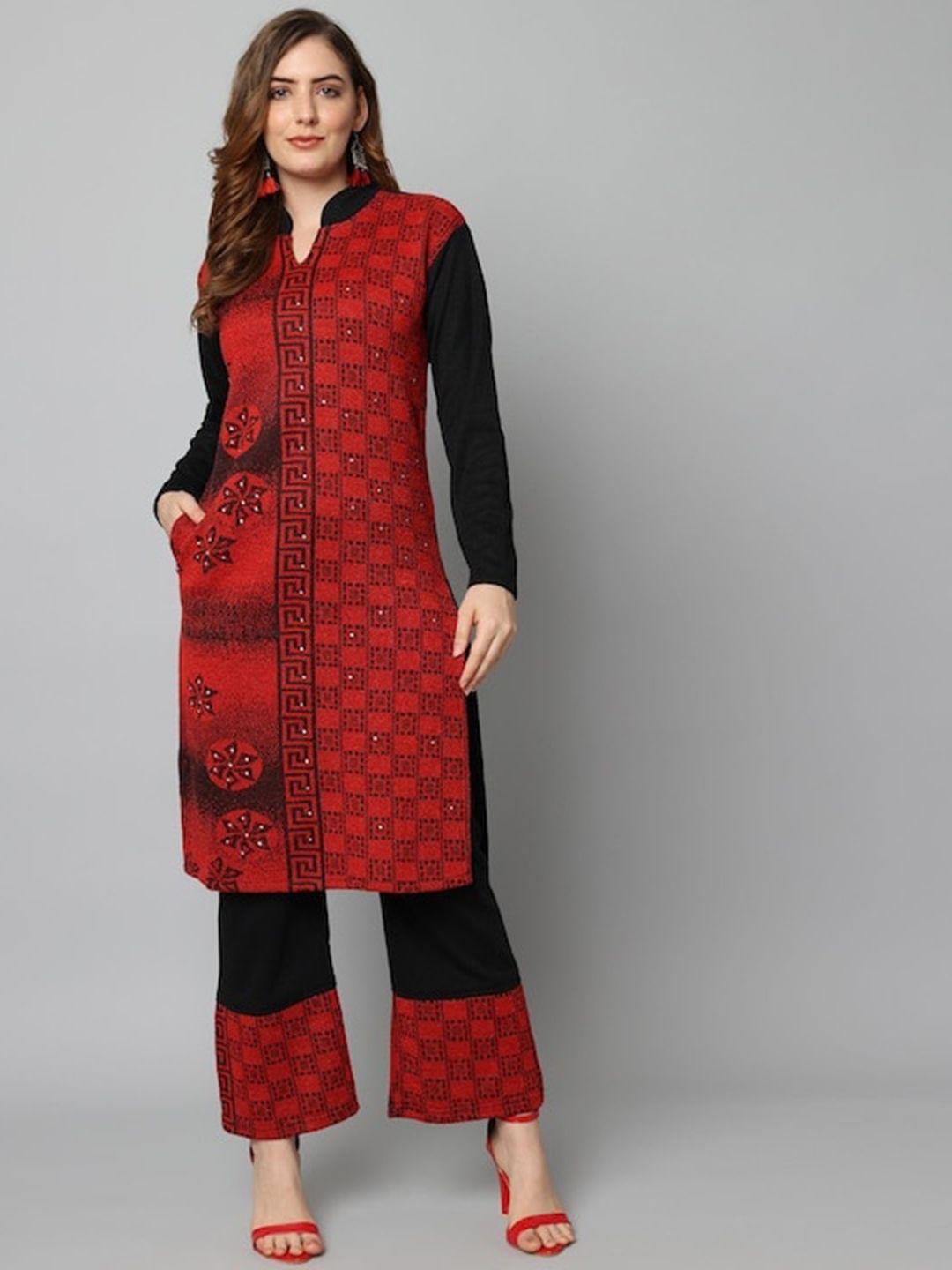 sammyco ethnic motifs madarin collar regular kurti with palazzos