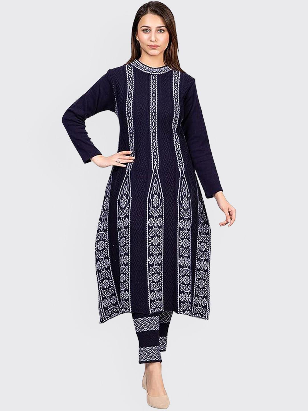 sammyco ethnic motifs woven design pure wool a-line kurta with trousers
