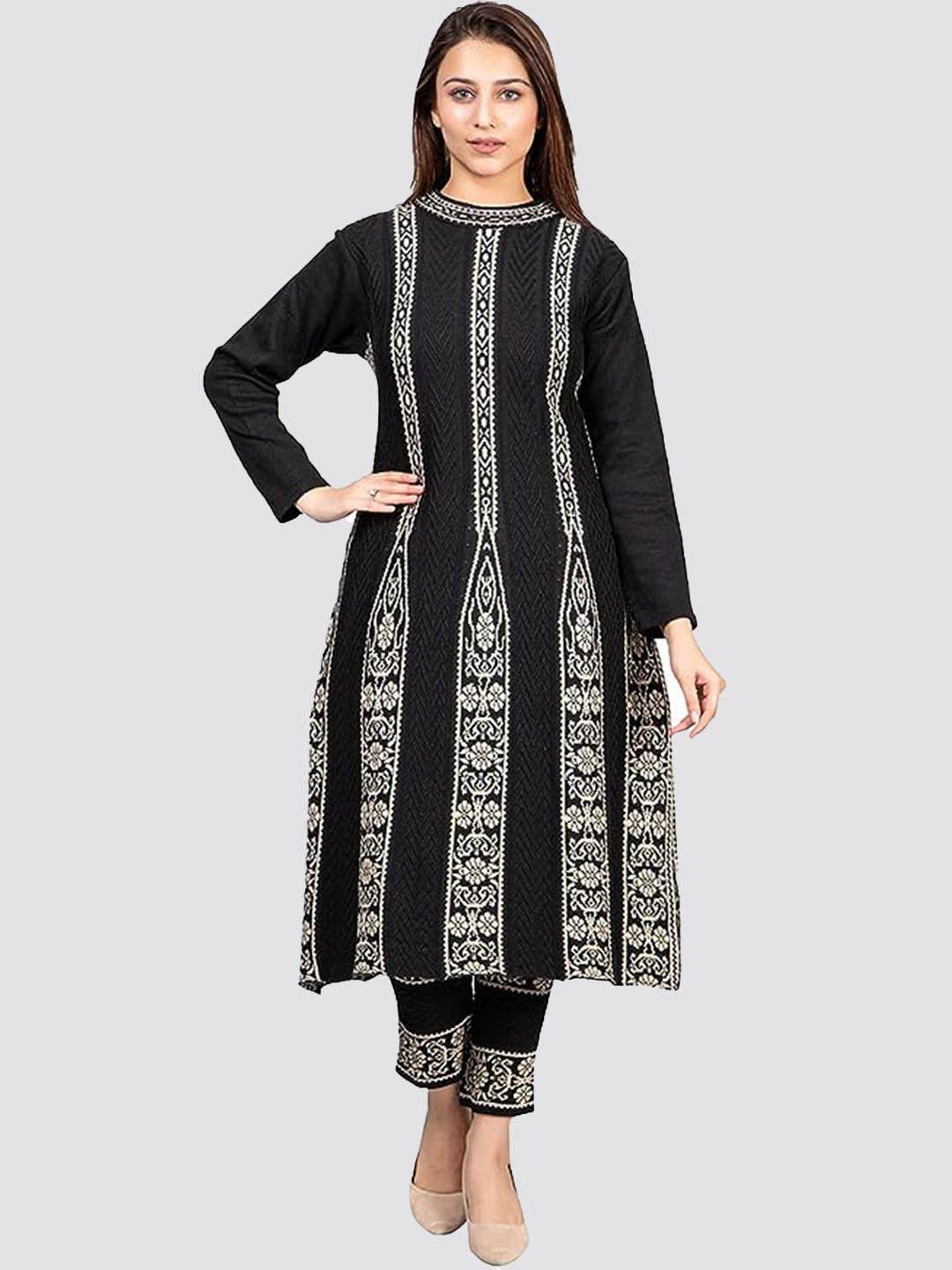 sammyco ethnic motifs woven design pure wool a-line kurta with trousers