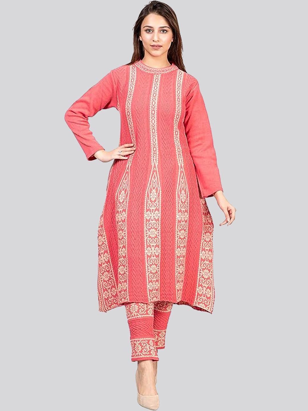 sammyco ethnic motifs woven design pure wool a-line kurta with trousers