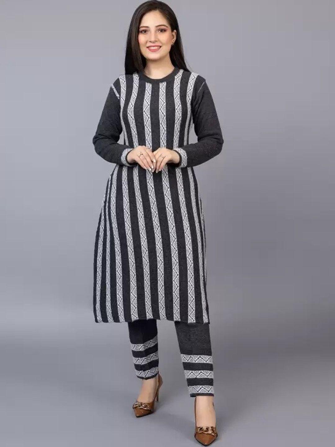 sammyco striped pure wool a-line kurta with trousers