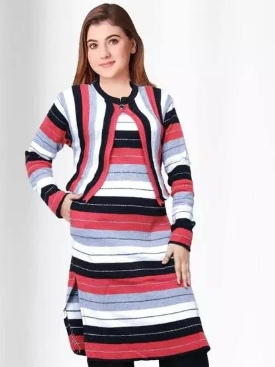 sammyco women multicoloured striped woollen pathani kurta