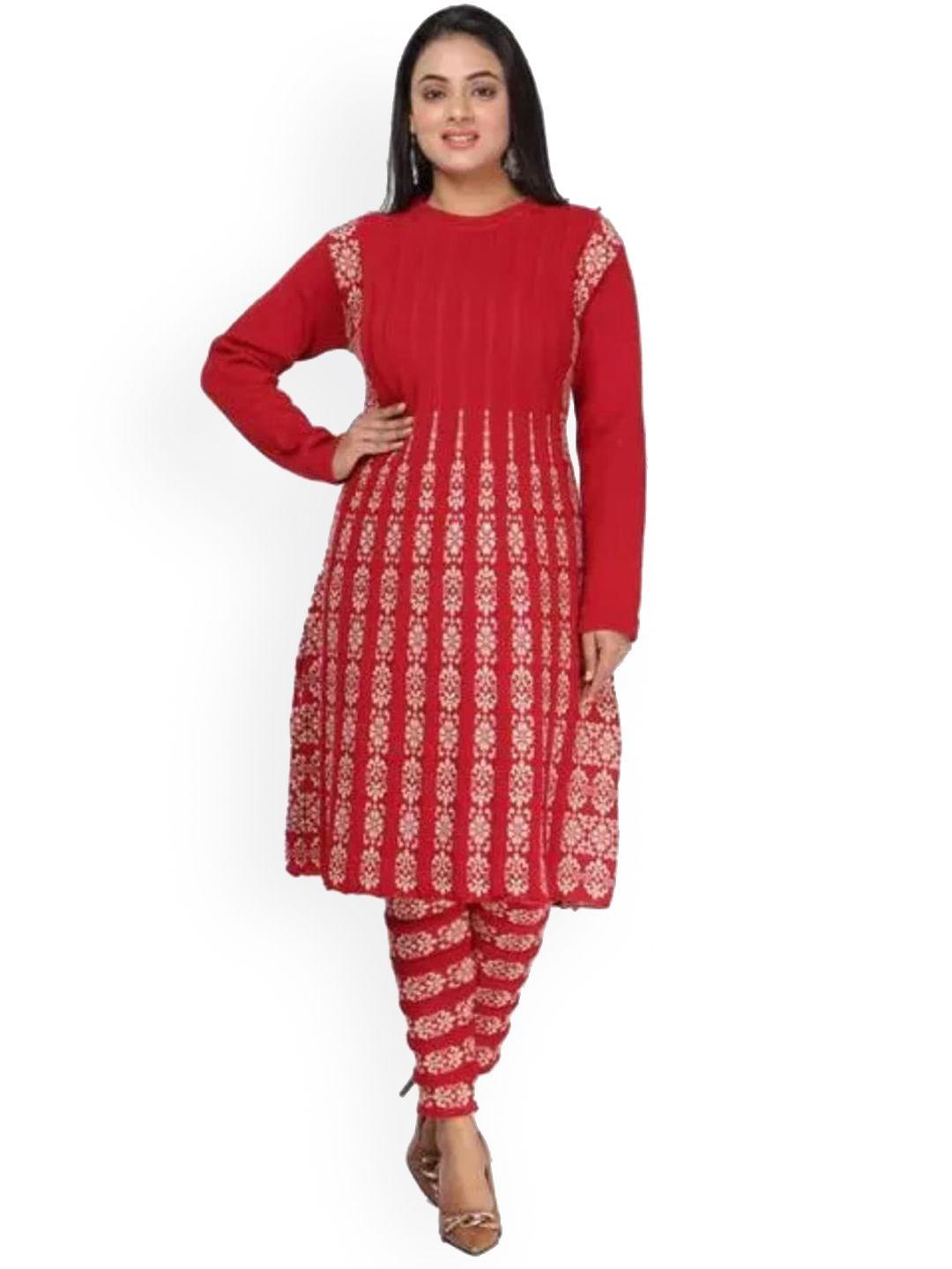 sammyco women red floral regular kurta with trousers