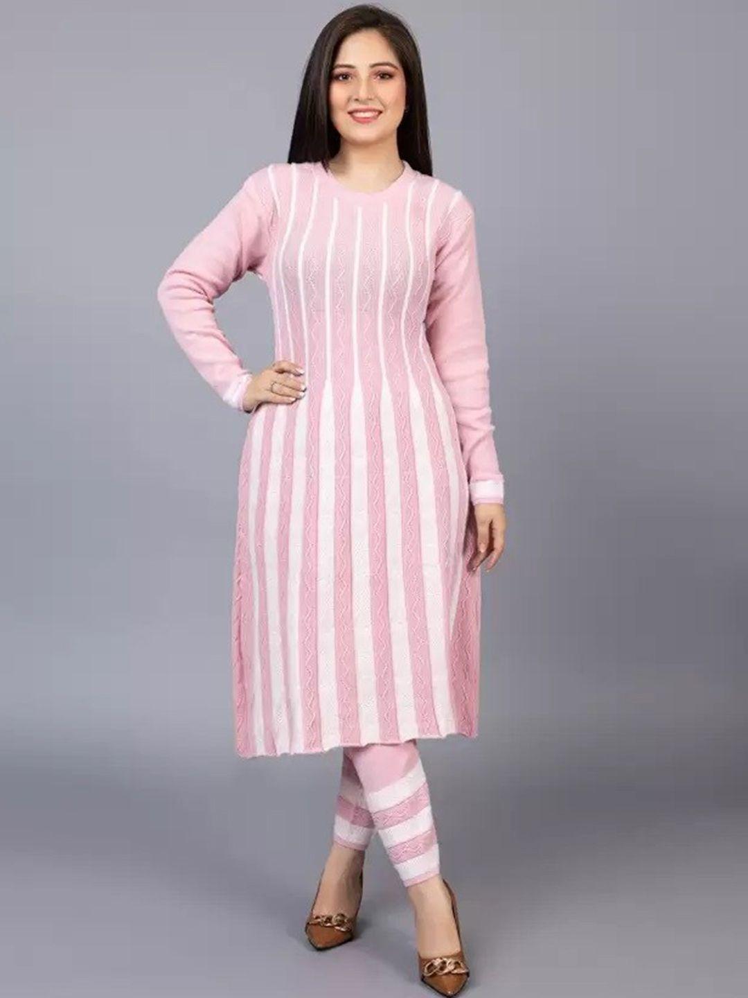sammyco woven design panelled pure wool a-line kurta and trousers