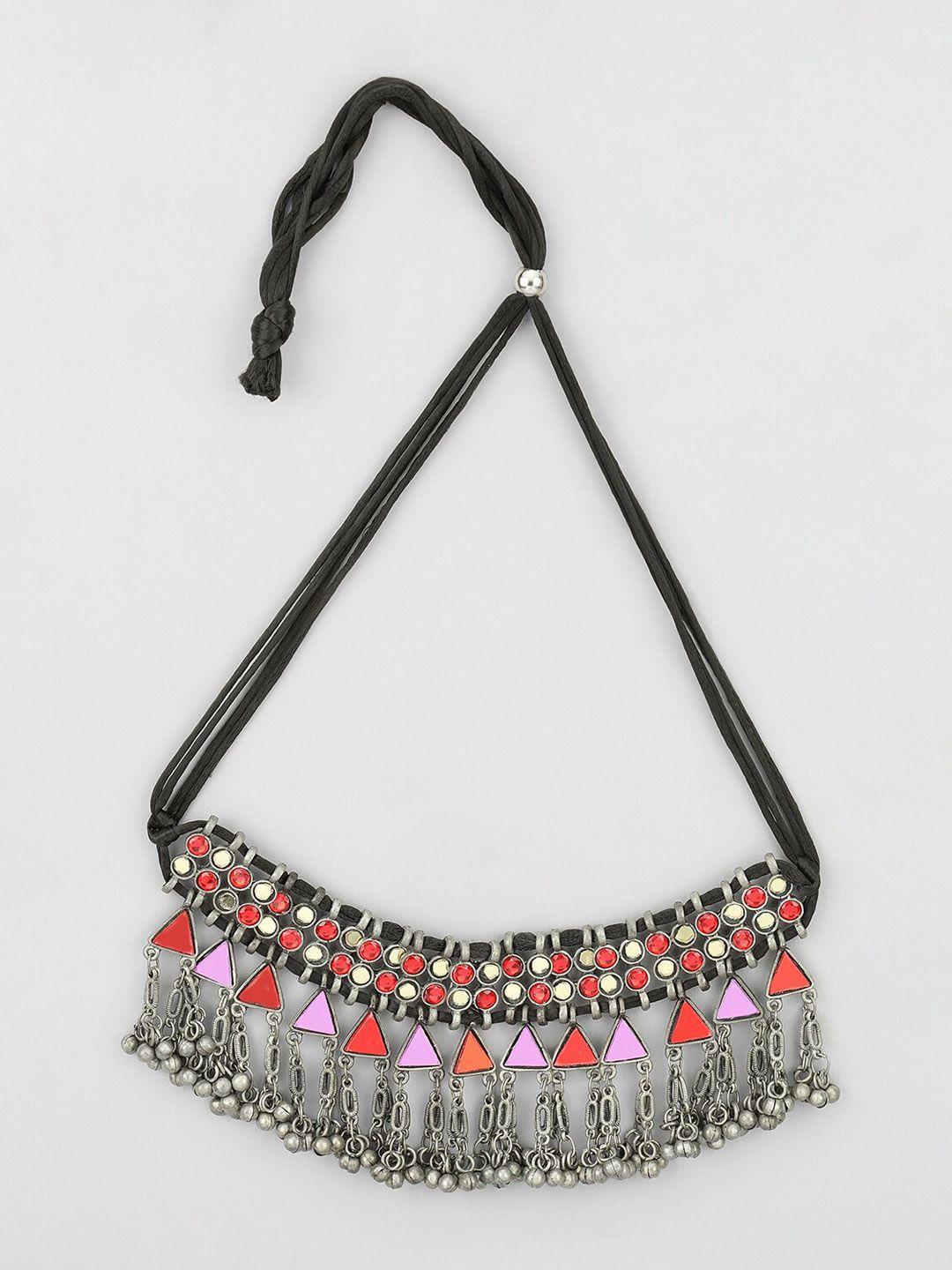 samridhi dc silver-toned silver-plated oxidised necklace