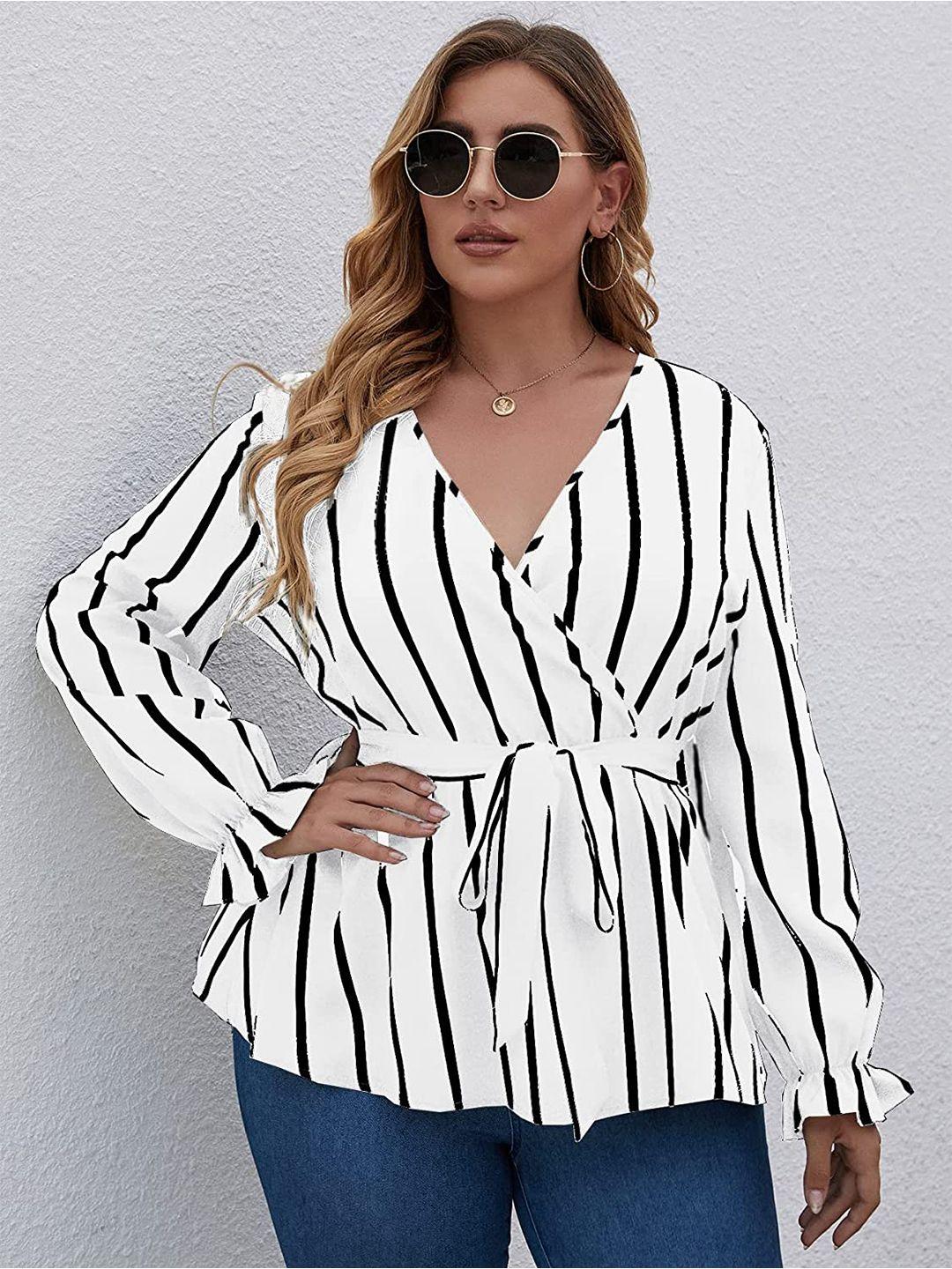 samsara couture white striped extended sleeves indigo crepe wrap top