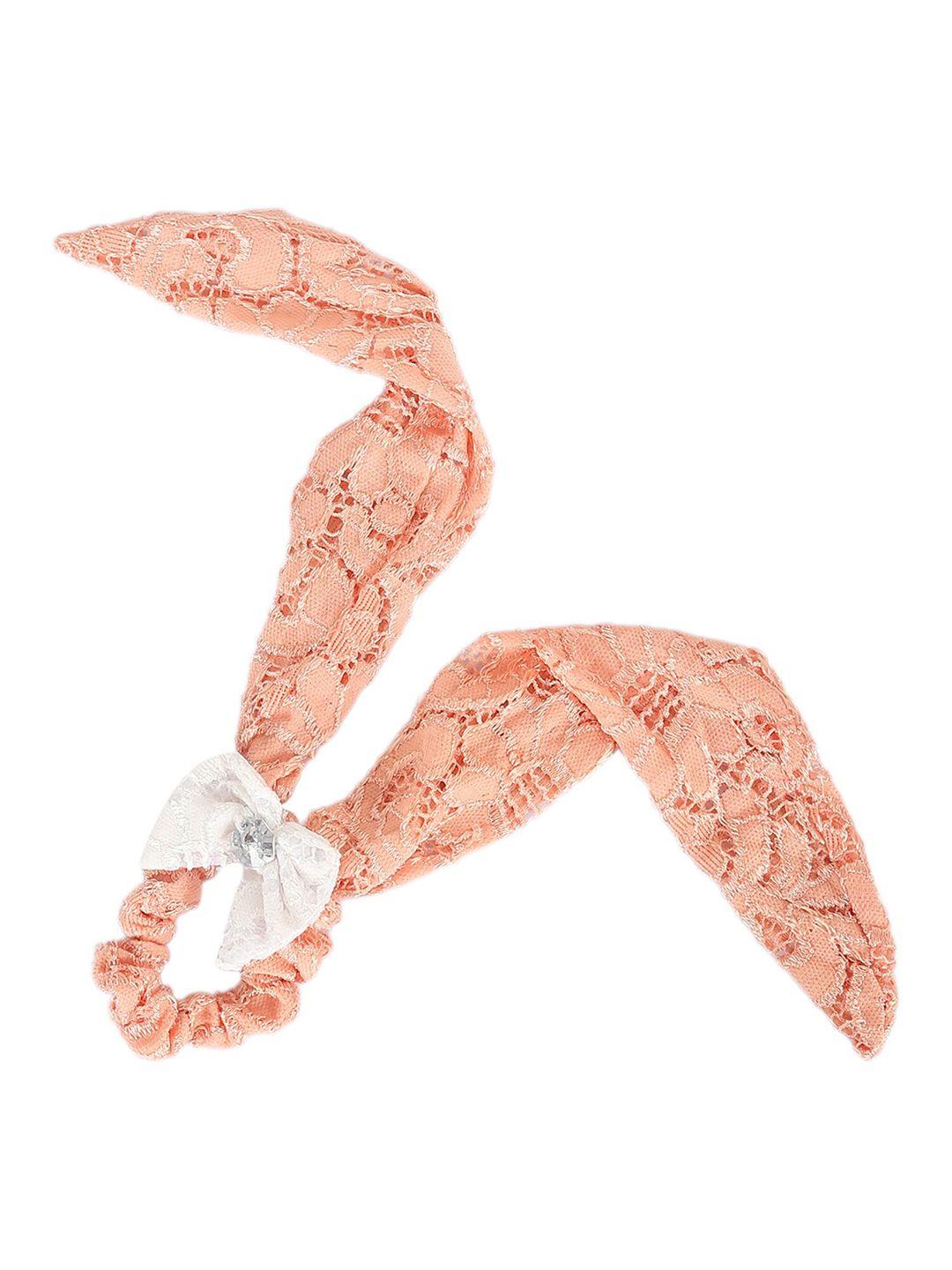 samsara couture girls beige & white lace bow ponytail holder