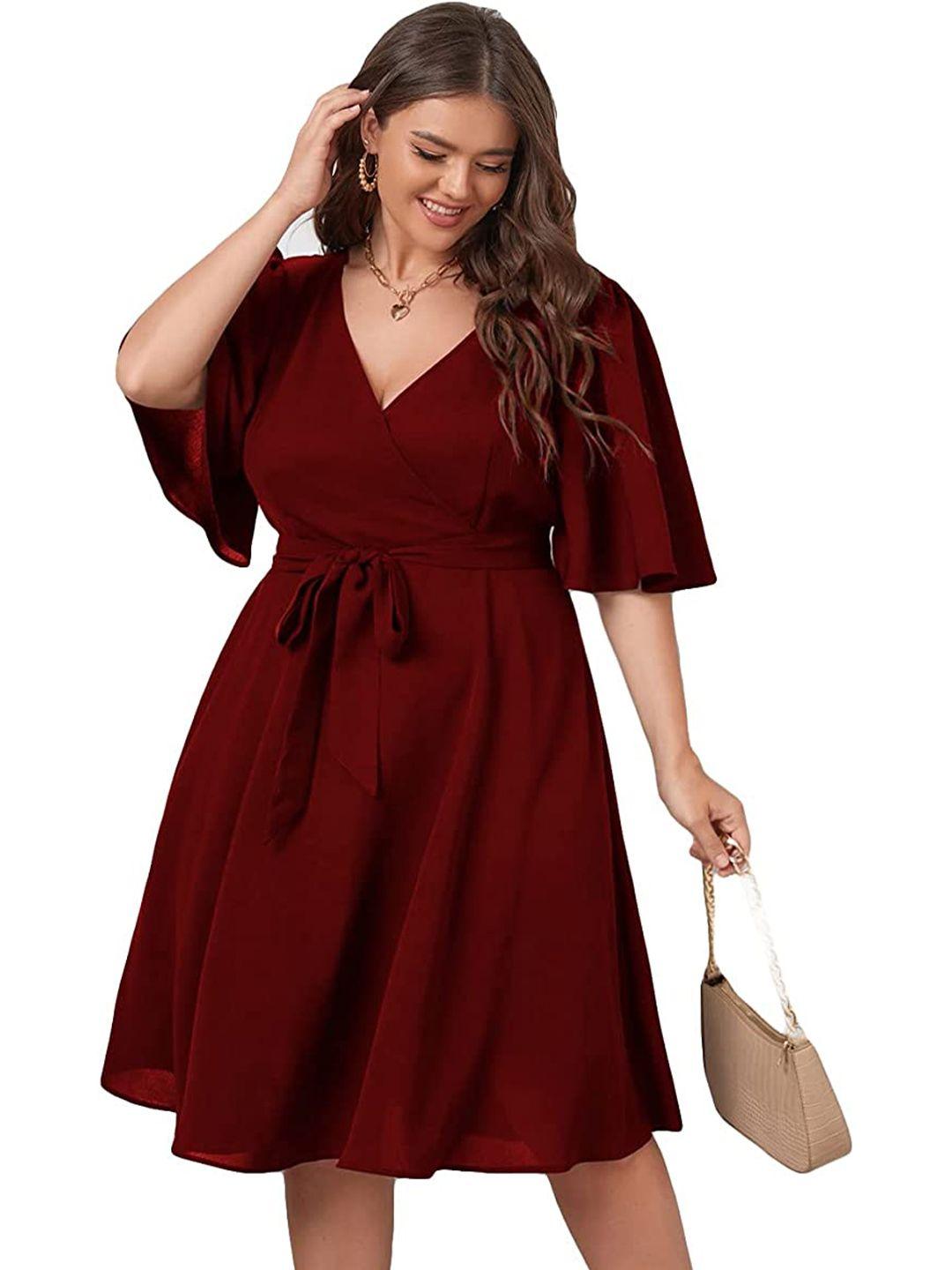 samsara couture plus size v-neck flared sleeves tie ups detail fit & flare dress