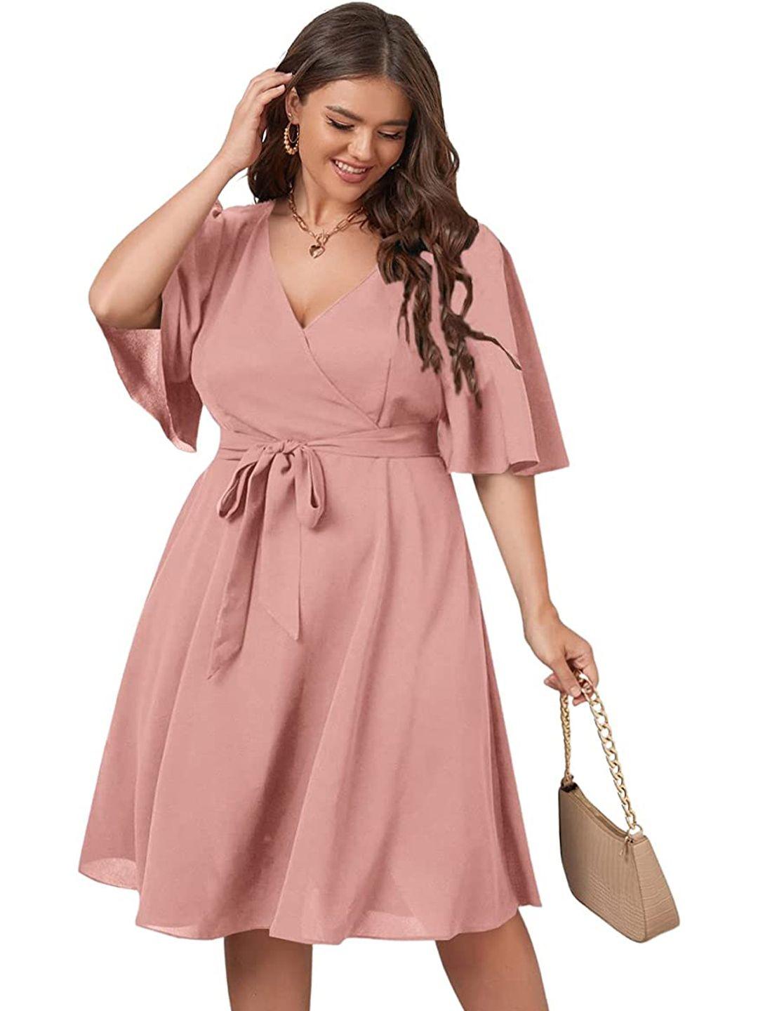 samsara couture plus size v-neck flared sleeves tie-ups detail fit & flare dress