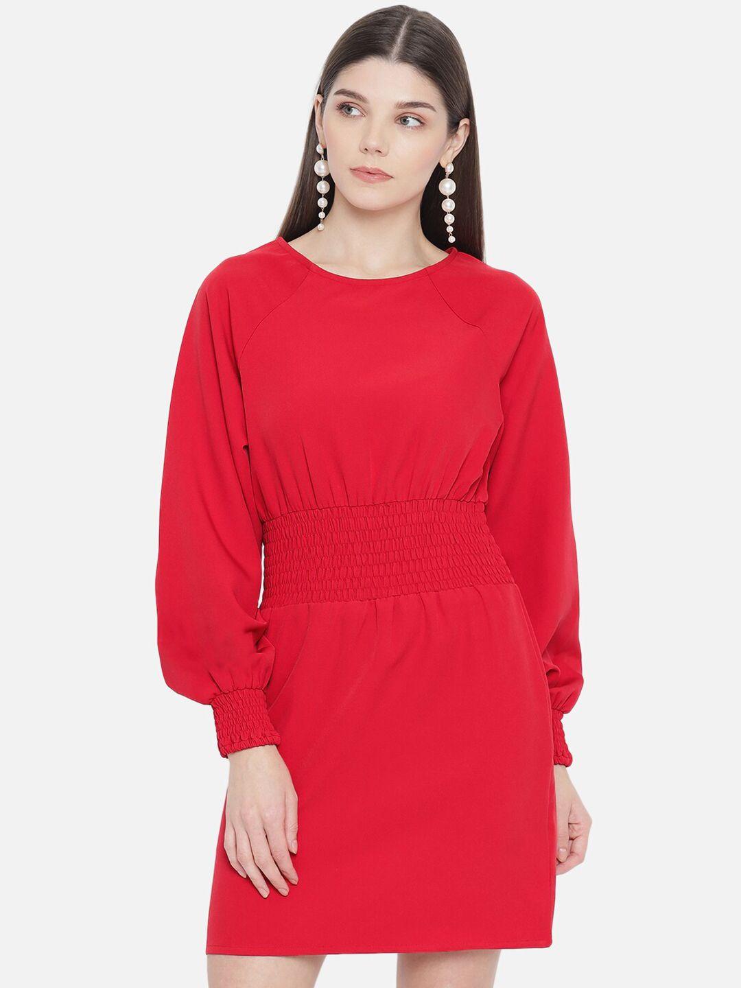samshek red crepe formal sheath dress
