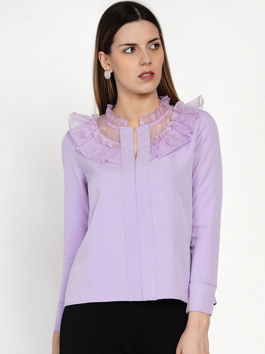 samshek women lavender regular fit solid casual shirt