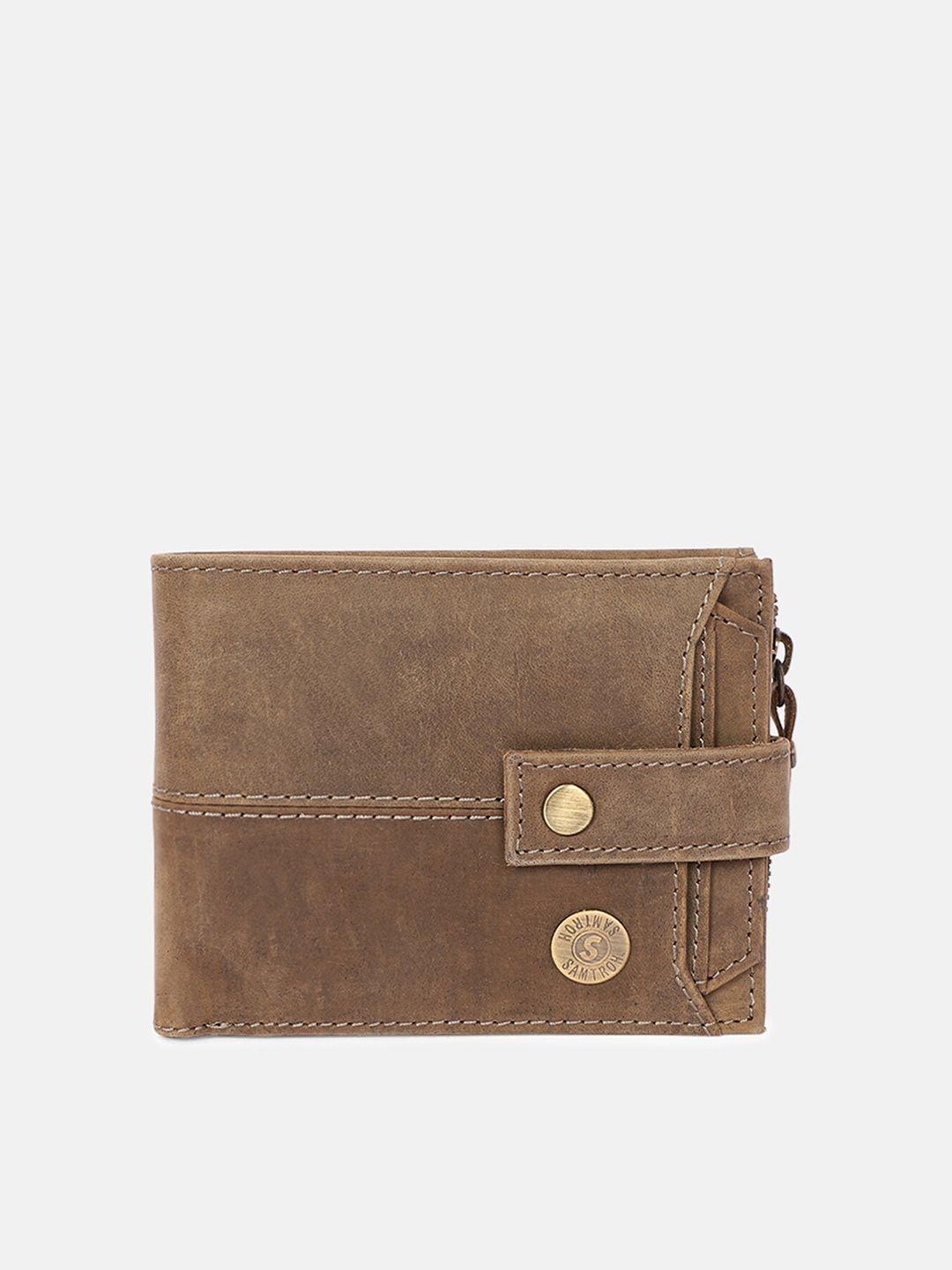 samtroh men brown textured leather two fold wallet