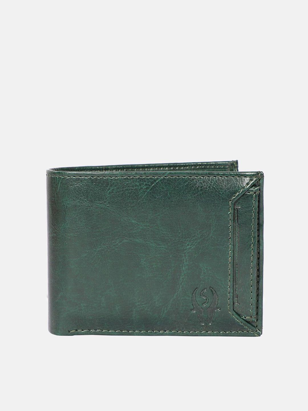samtroh men green textured pu two fold wallet