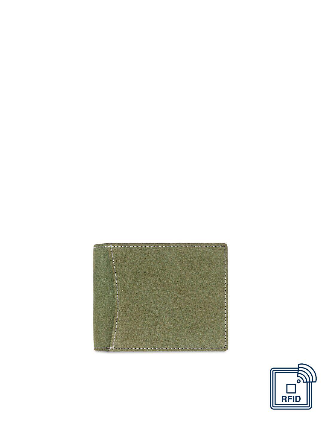 samtroh men olive green leather rfid protected two fold wallet