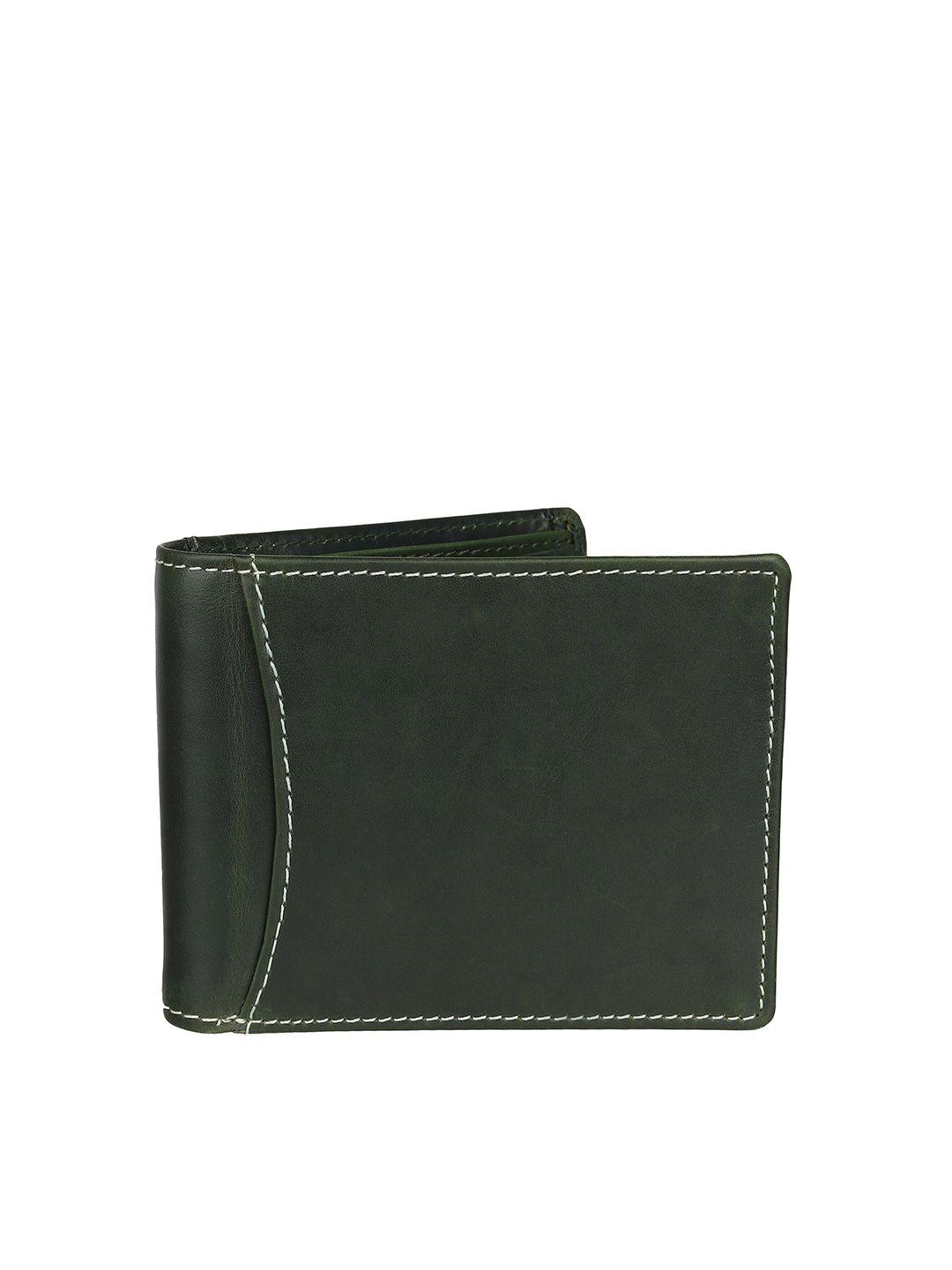 samtroh men olive green leather two fold wallet
