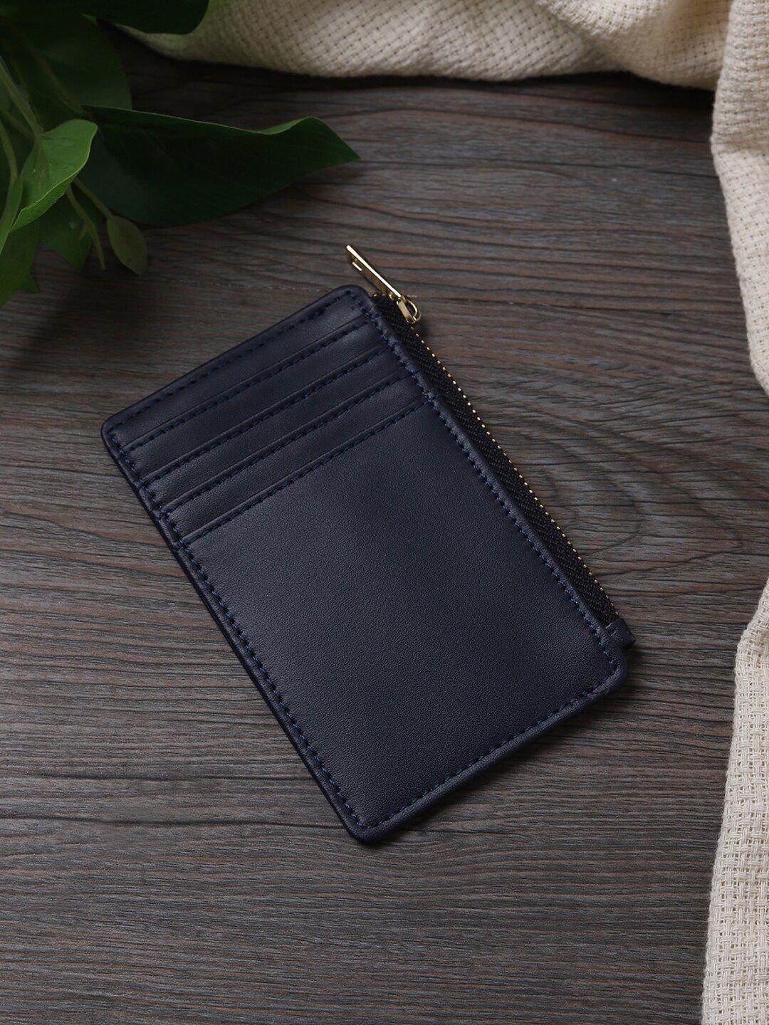 samtroh women navy blue zip detail pu card holder