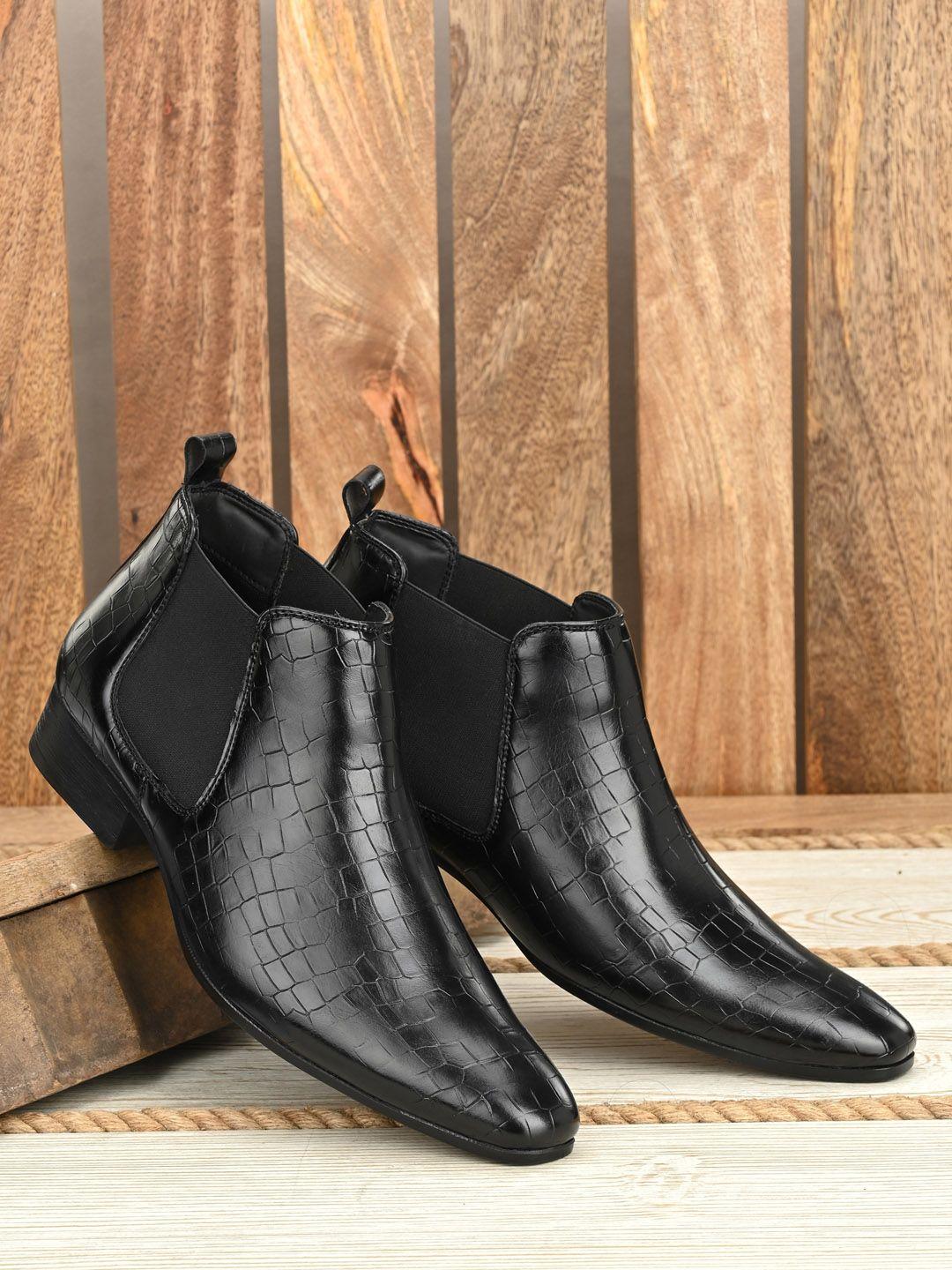 san frissco men black textured lightweight chelsea boots