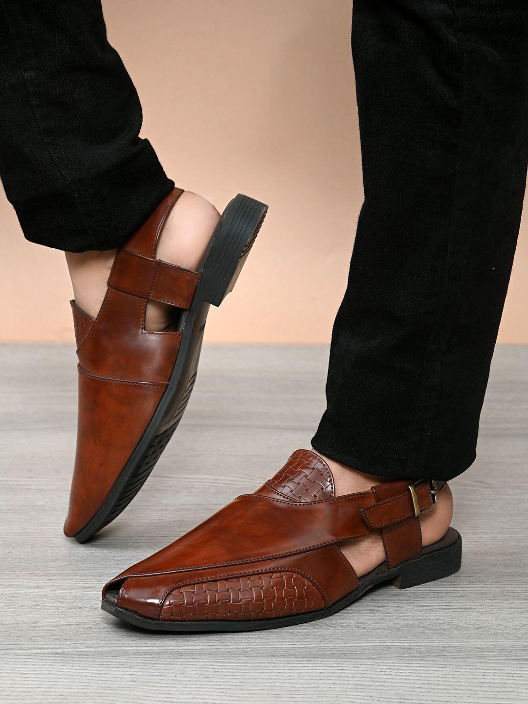 san frissco men brown solid faux leather sandals