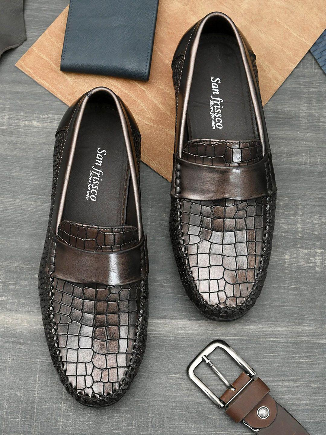 san frissco men copper-toned printed loafers