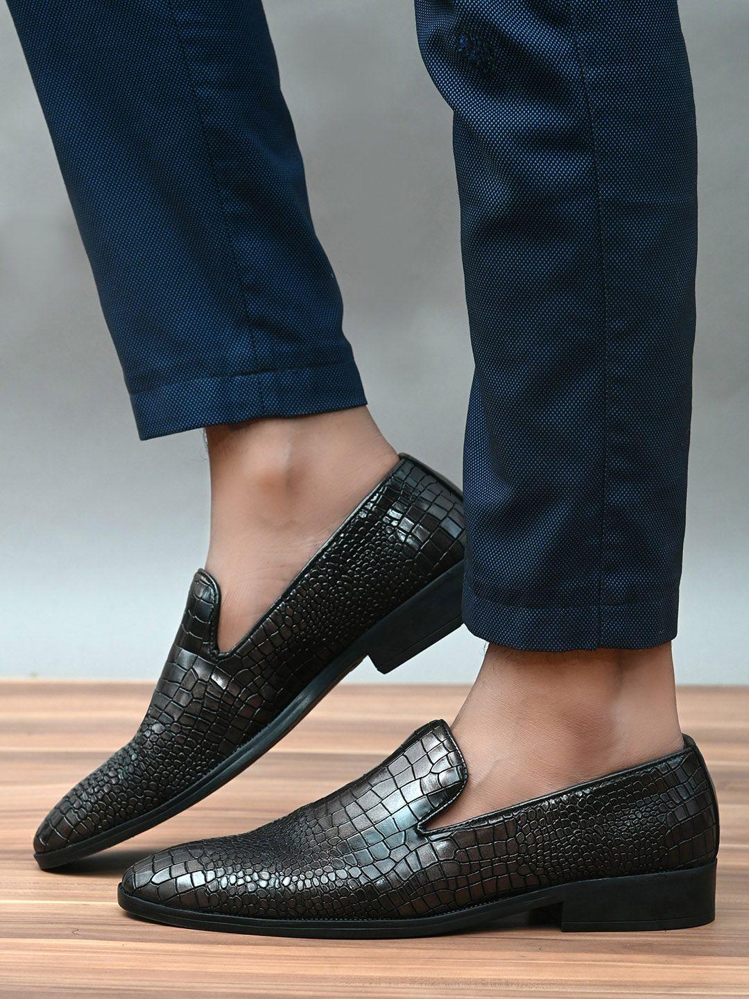 san frissco men copper-toned textured formal slip-on shoes