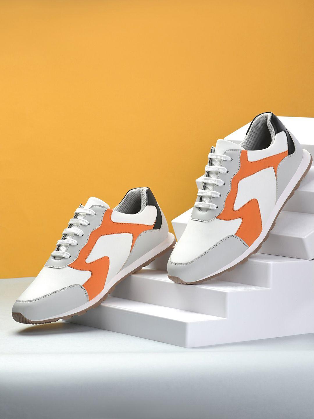 san-frissco-men-grey-&-orange-colourblocked-sneakers