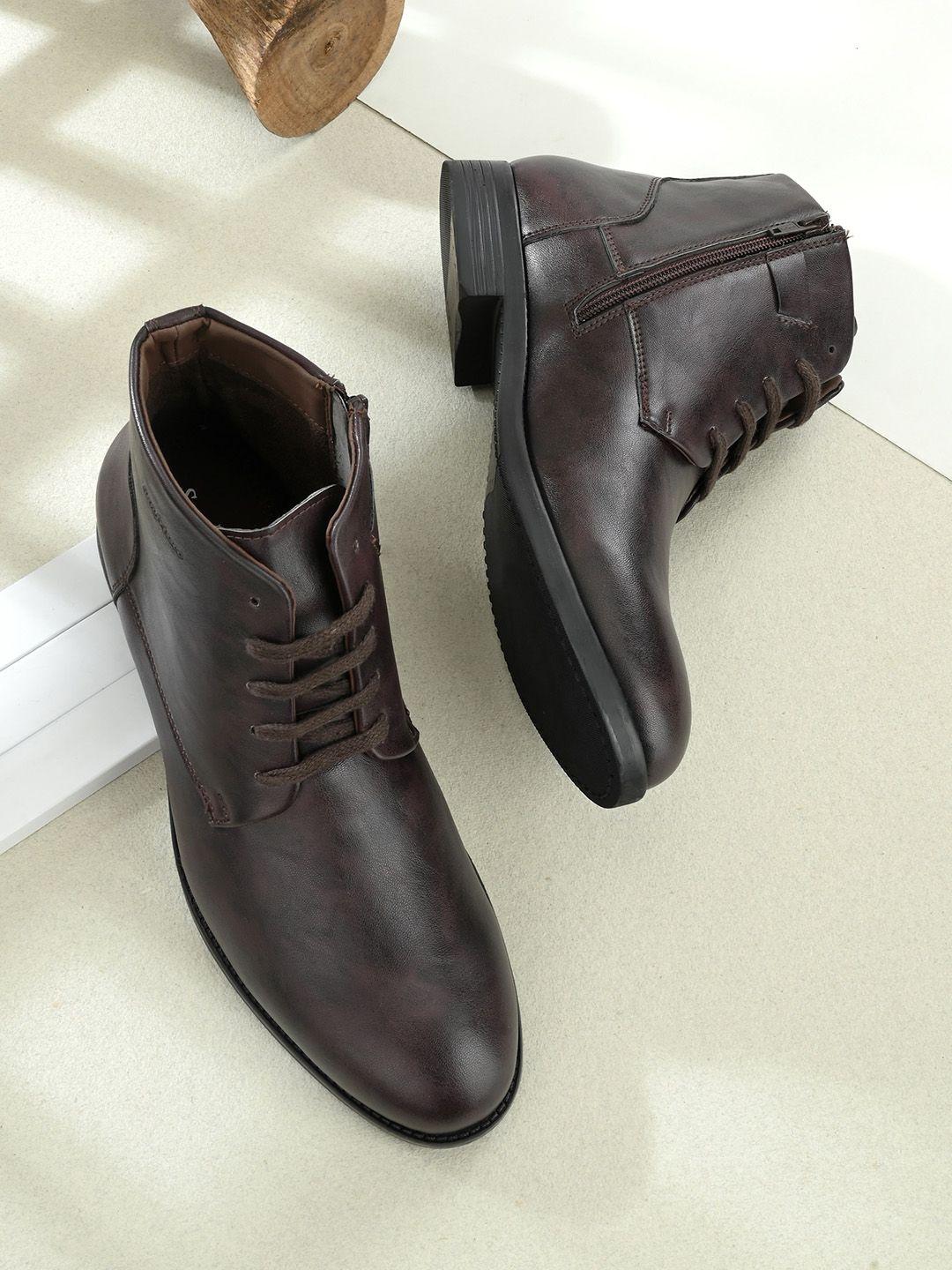 san frissco men maroon solid faux leather zip casual boots
