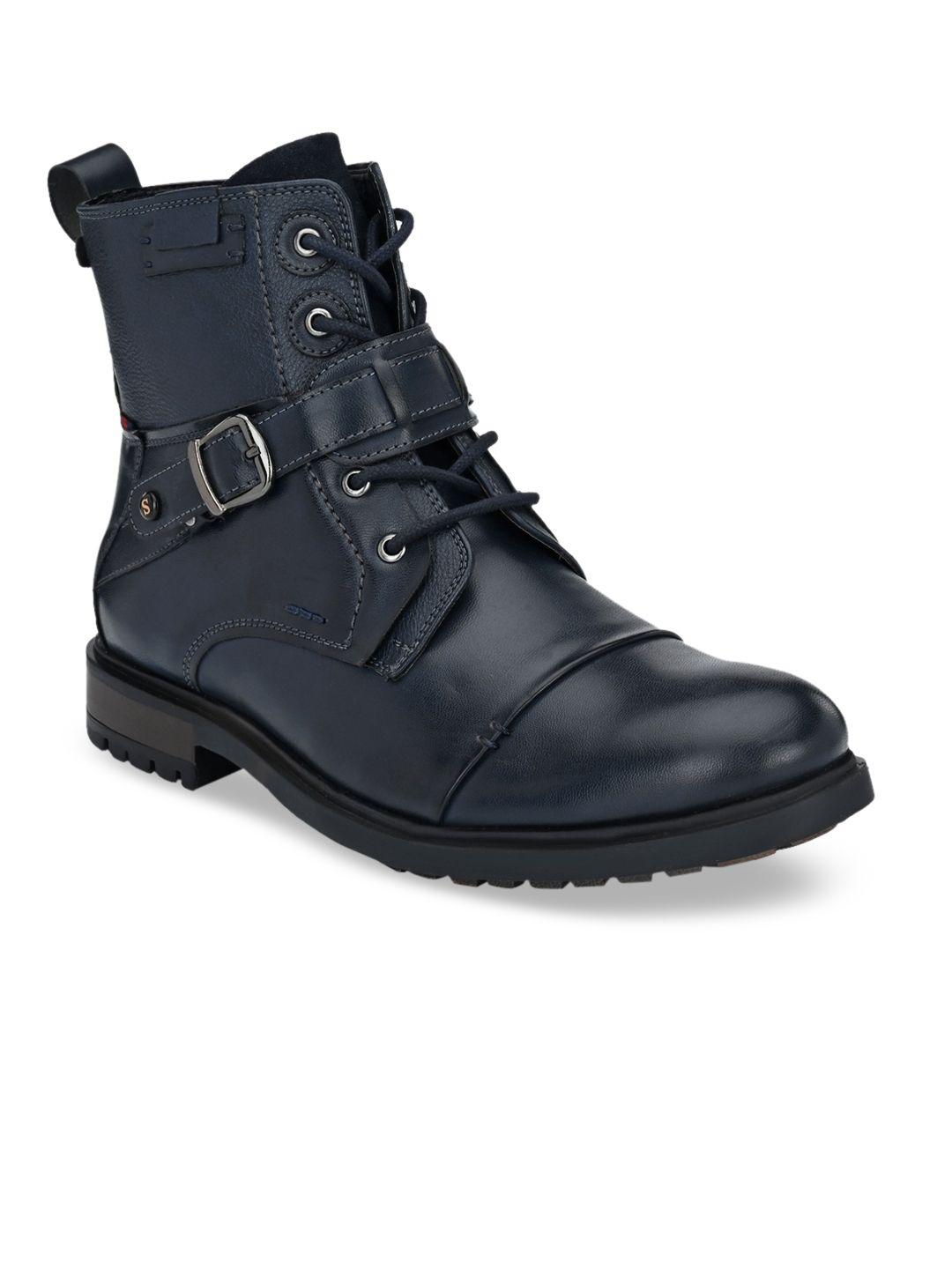 san frissco men navy blue high-top flat boots casual shoes