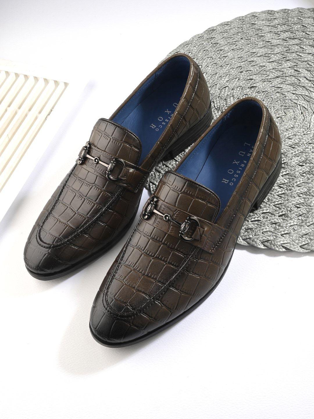 san frissco men textured genuine leather formal loafers