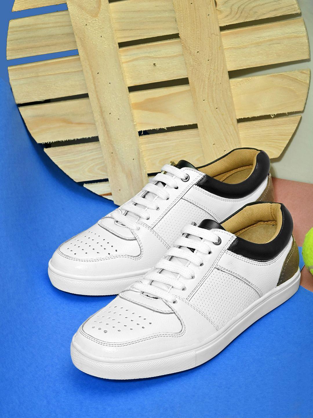 san frissco men white perforations leather sneakers