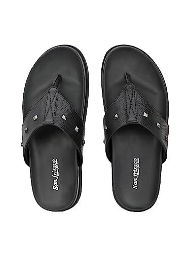 san frissco men's sandal with cushioned footbed/ultra soft lightweight durable chappal with bounce back upper material/festive ethnic wedding slip on slippers for men - 10 (black)