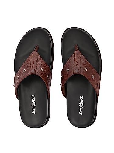 san frissco men's sandal with cushioned footbed/ultra soft lightweight durable chappal with bounce back upper material/festive ethnic wedding slip on slippers for men - 9 (brown)