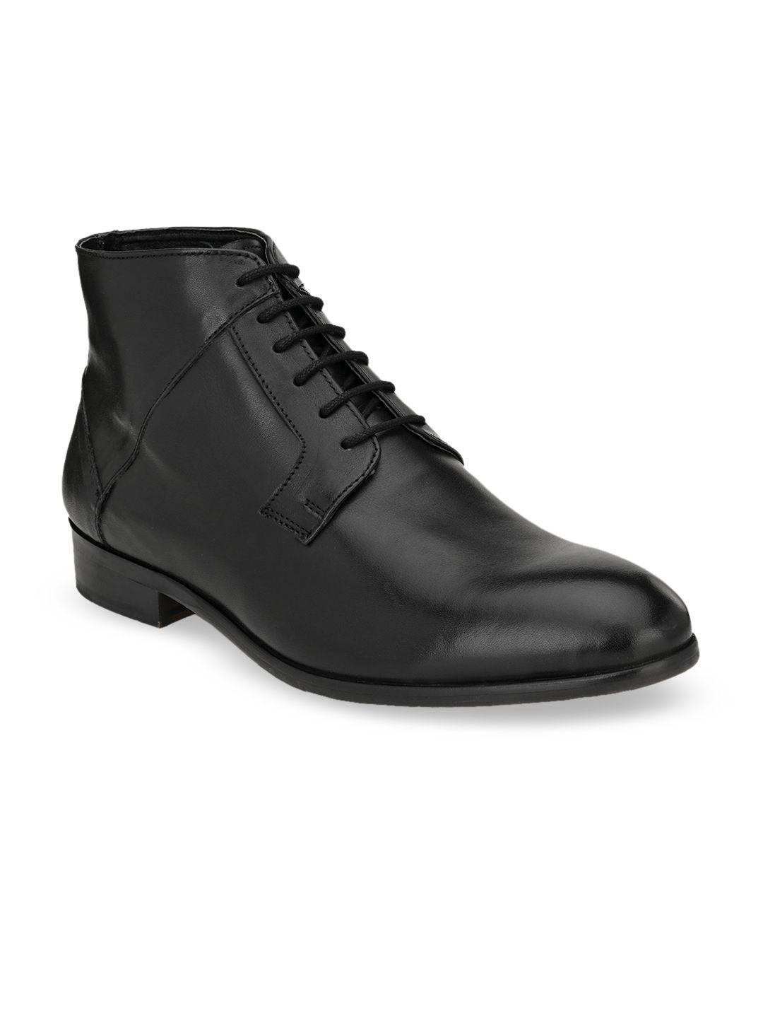 san frissco men black colourblocked leather mid-top flat boots