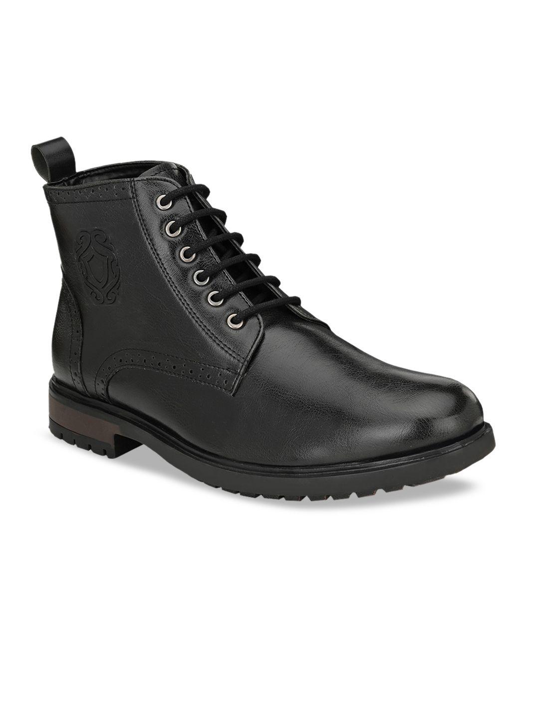 san frissco men black solid leather boots