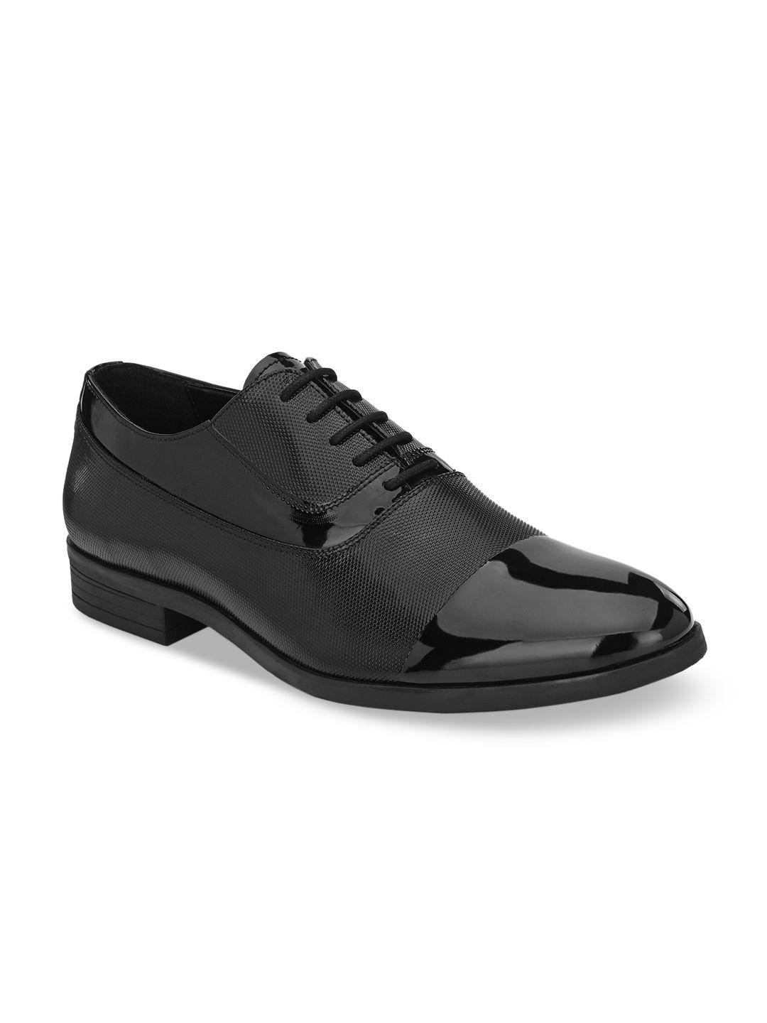 san frissco men black textured formal oxfords