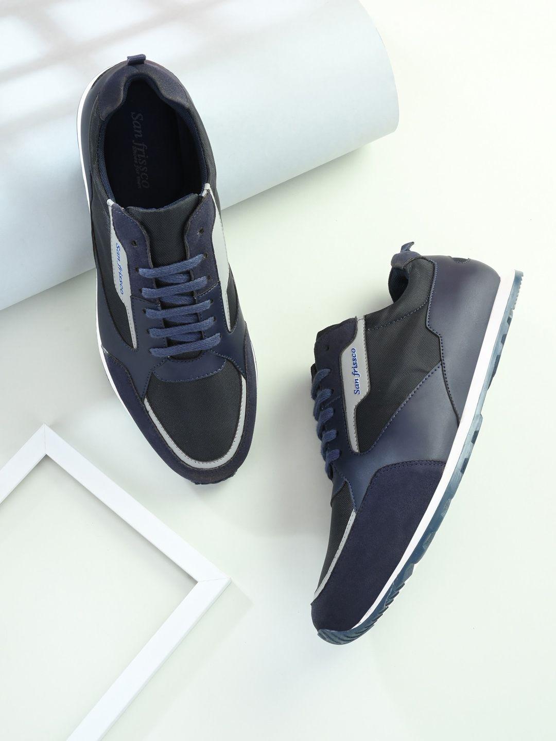 san frissco men blue colourblocked lightweight sneakers