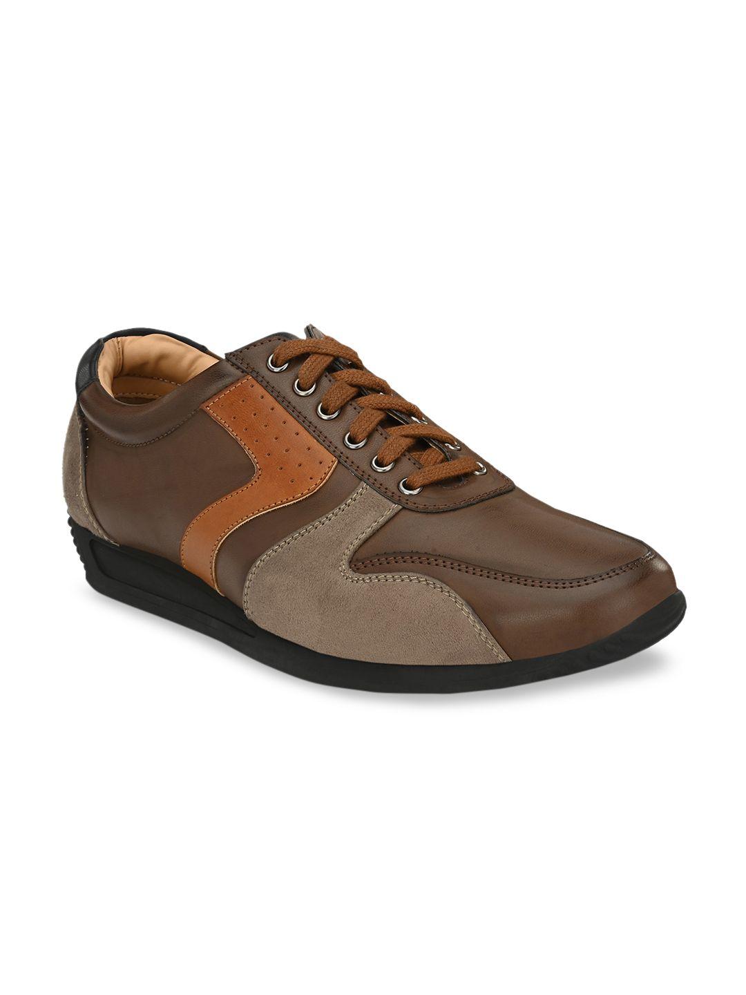 san frissco men brown & beige colourblocked sneakers