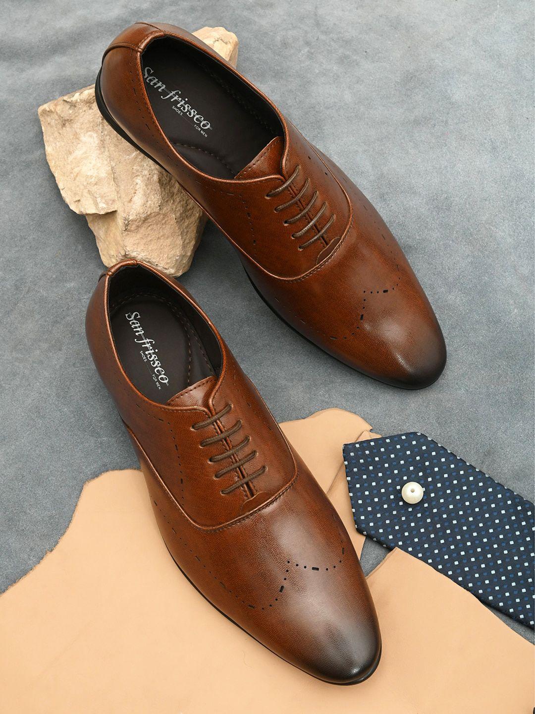 san frissco men brown faux leather lace-up formal shoes