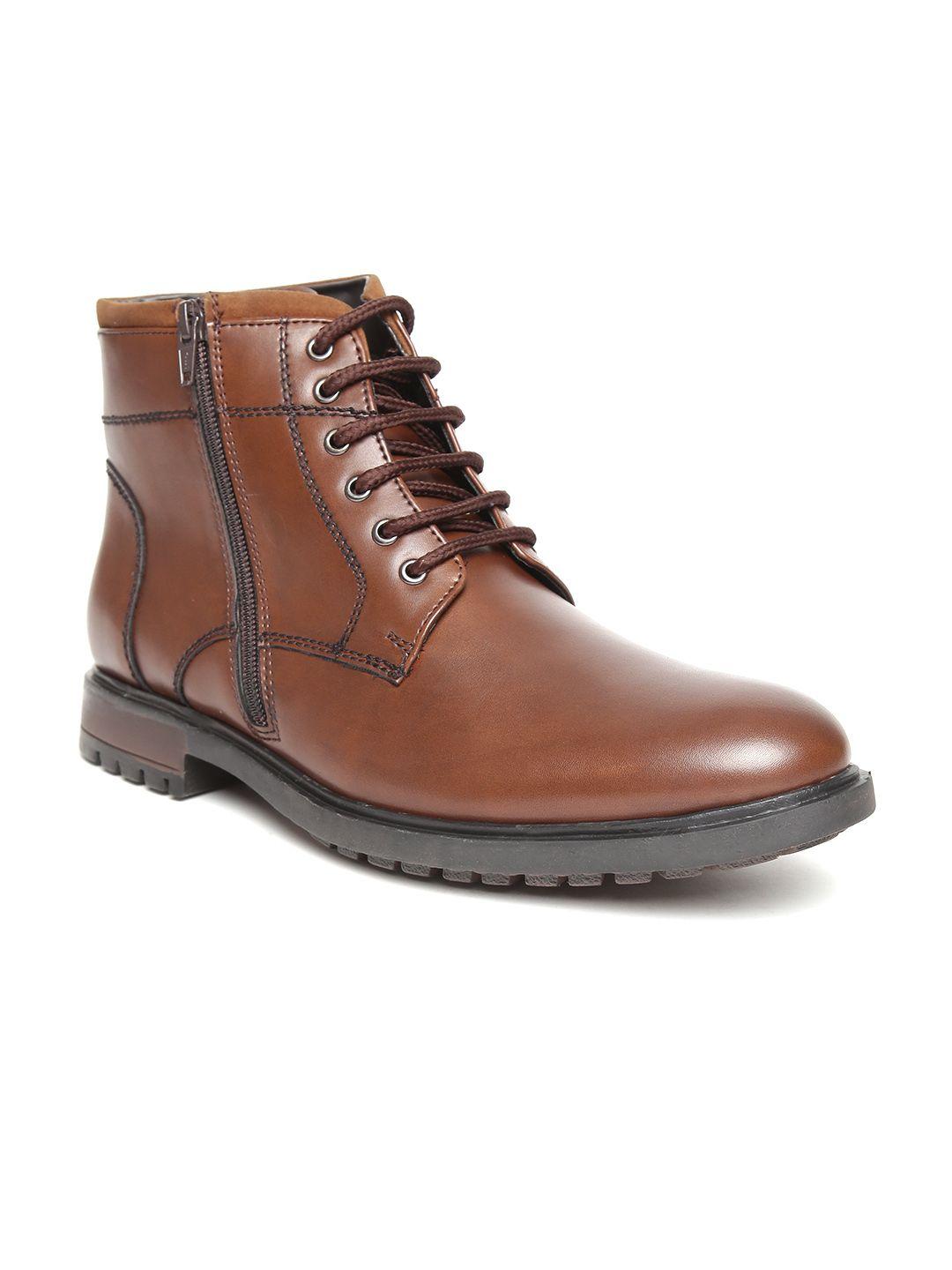 san frissco men brown solid high-top flat boots