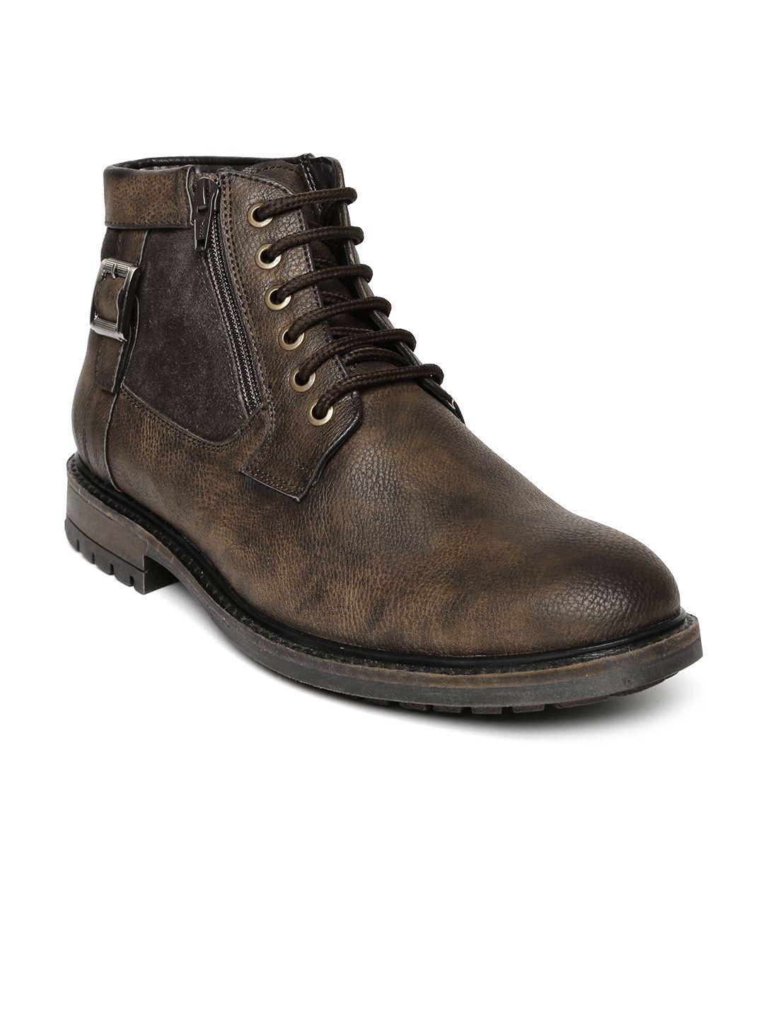 san frissco men brown solid high-tops flat boots