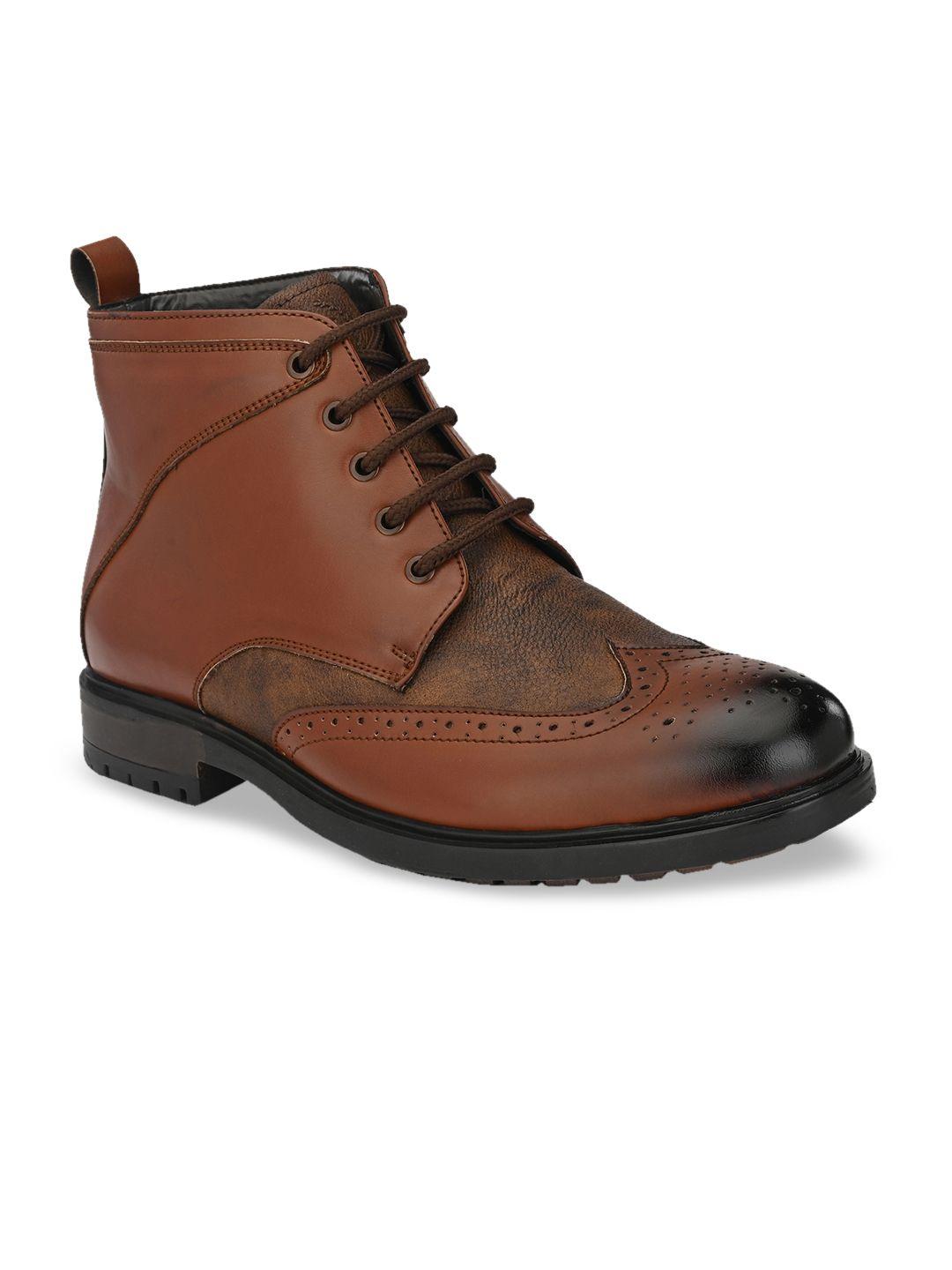 san frissco men brown solid mid-top flat boots