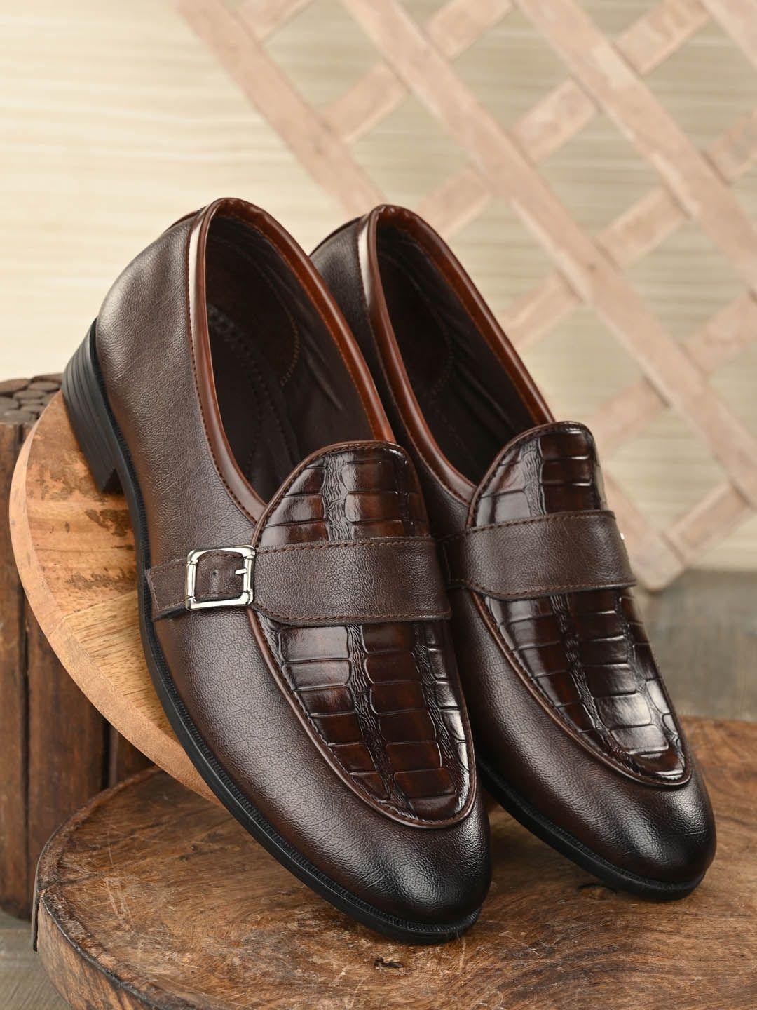 san frissco men brown solid synthetic leather formal loafers