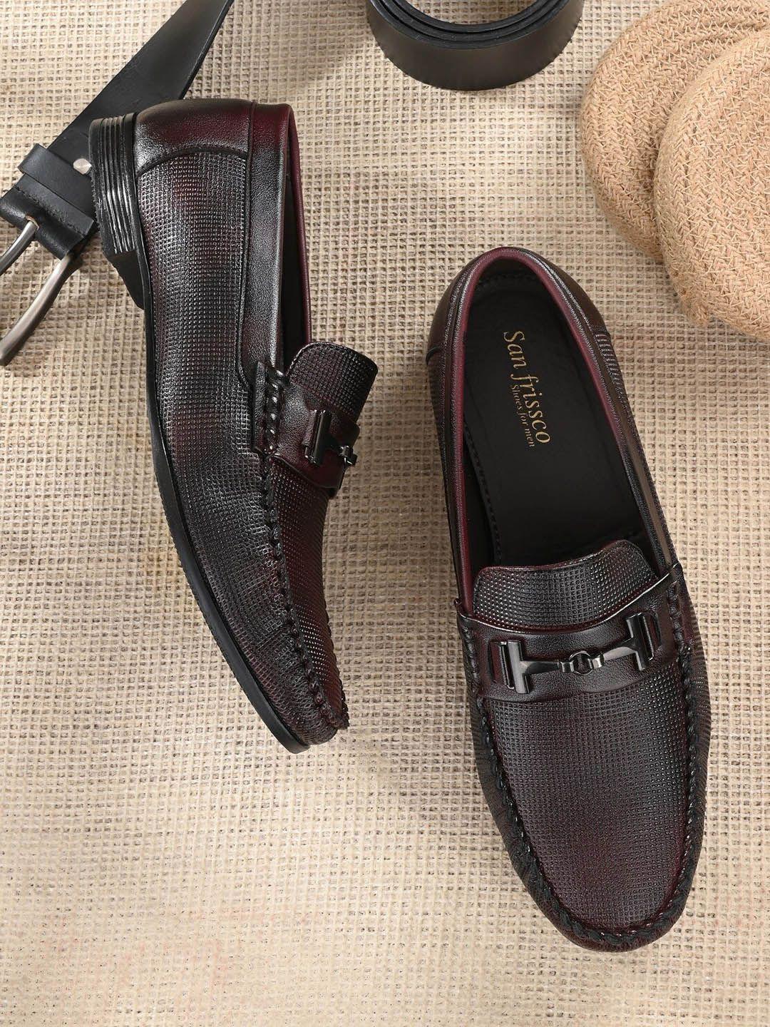 san frissco men brown textured formal loafers